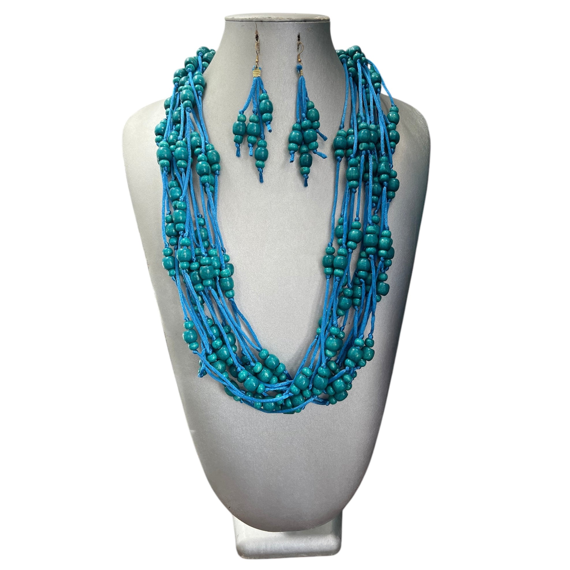 Women's Beaded Multi String Necklace Set with Matching Earrings