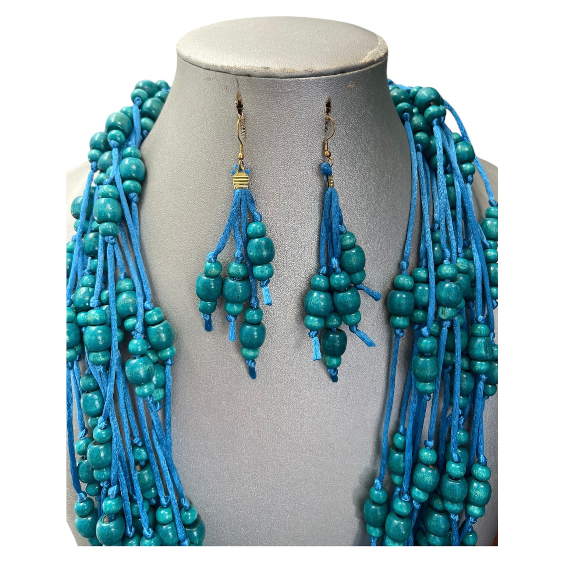 Women's Beaded Multi String Necklace Set with Matching Earrings