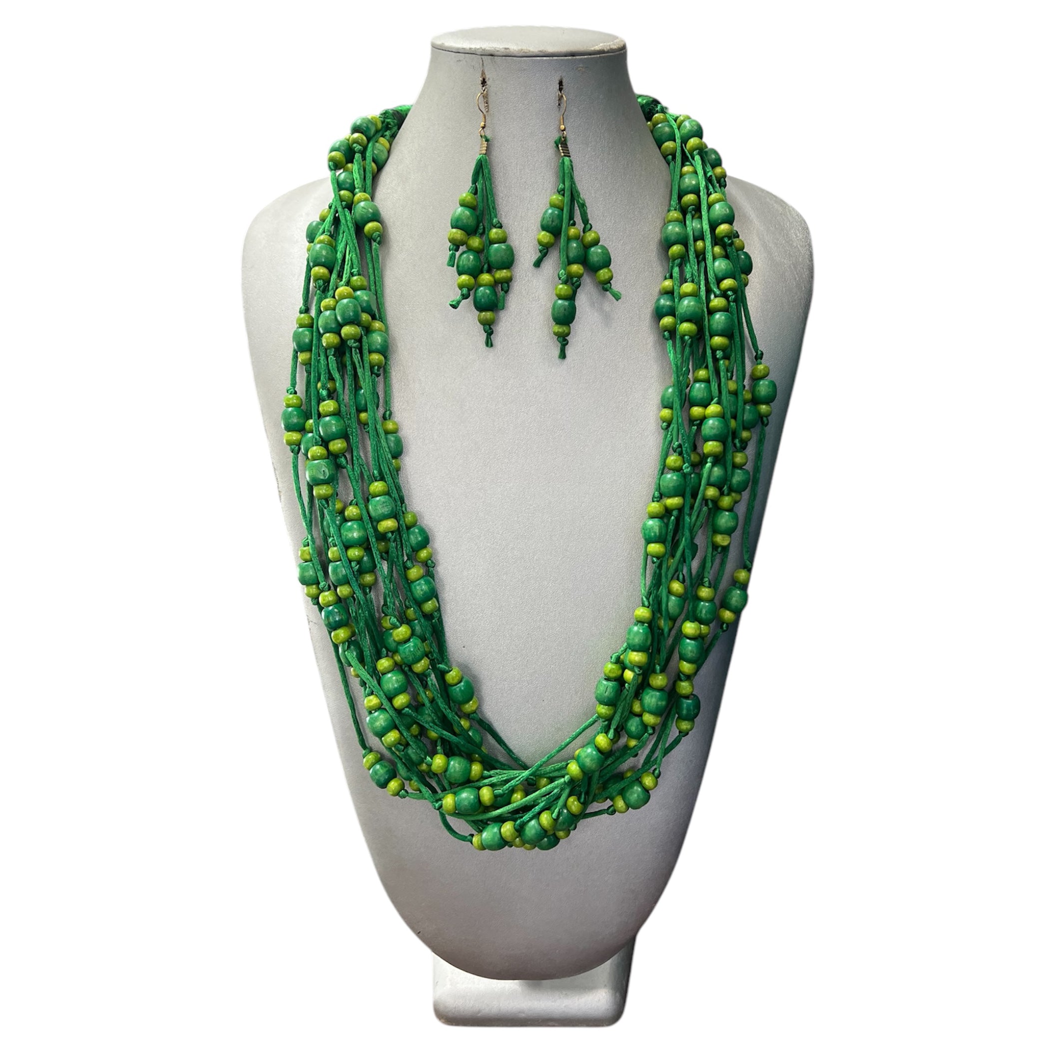 Women's Beaded Multi String Necklace Set with Matching Earrings