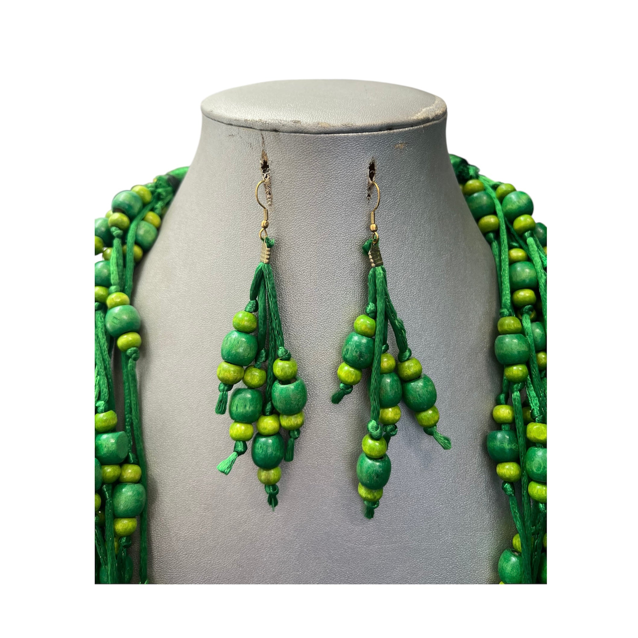 Women's Beaded Multi String Necklace Set with Matching Earrings