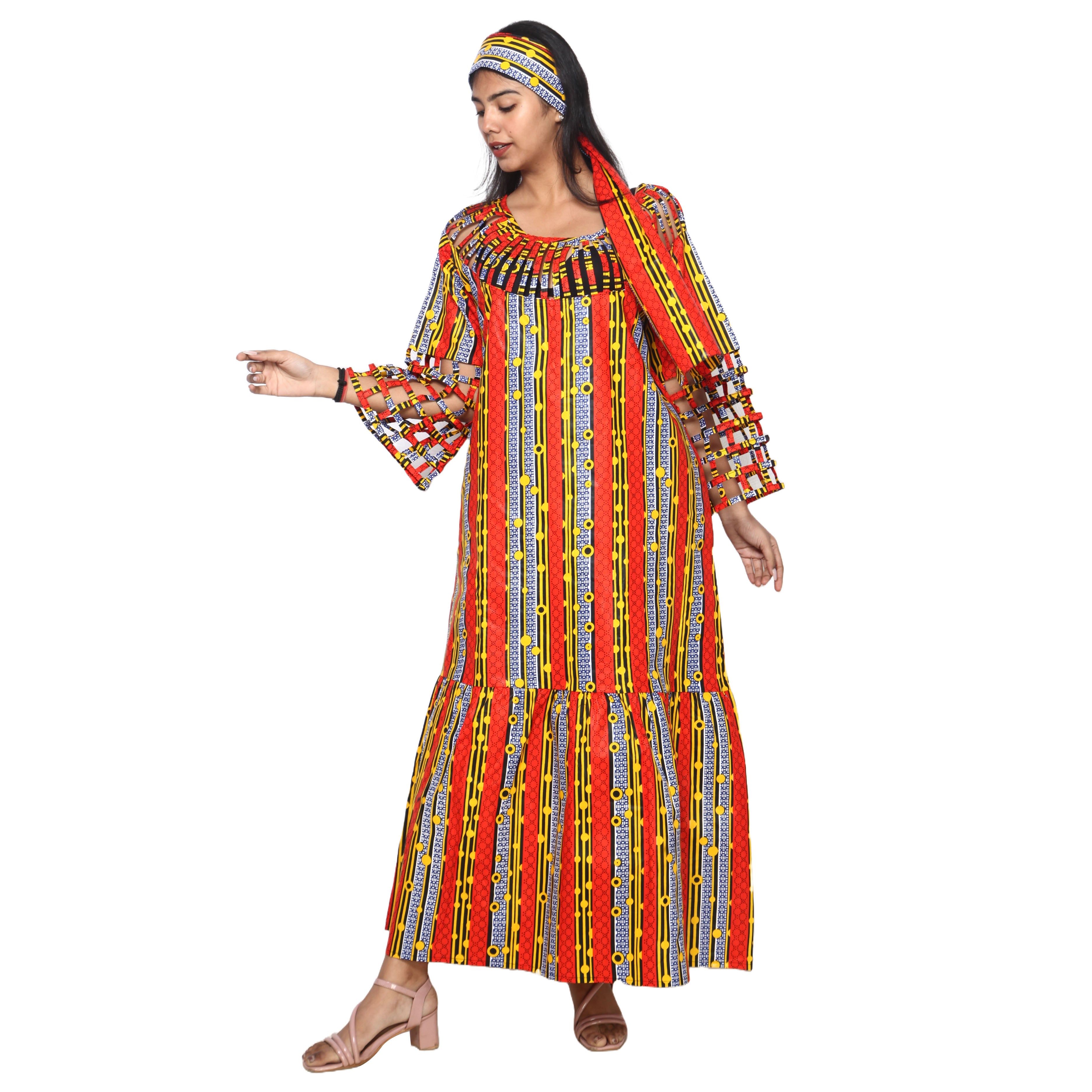 Women's Cage Neck and Sleeves Maxi Dress -- FI-ST125