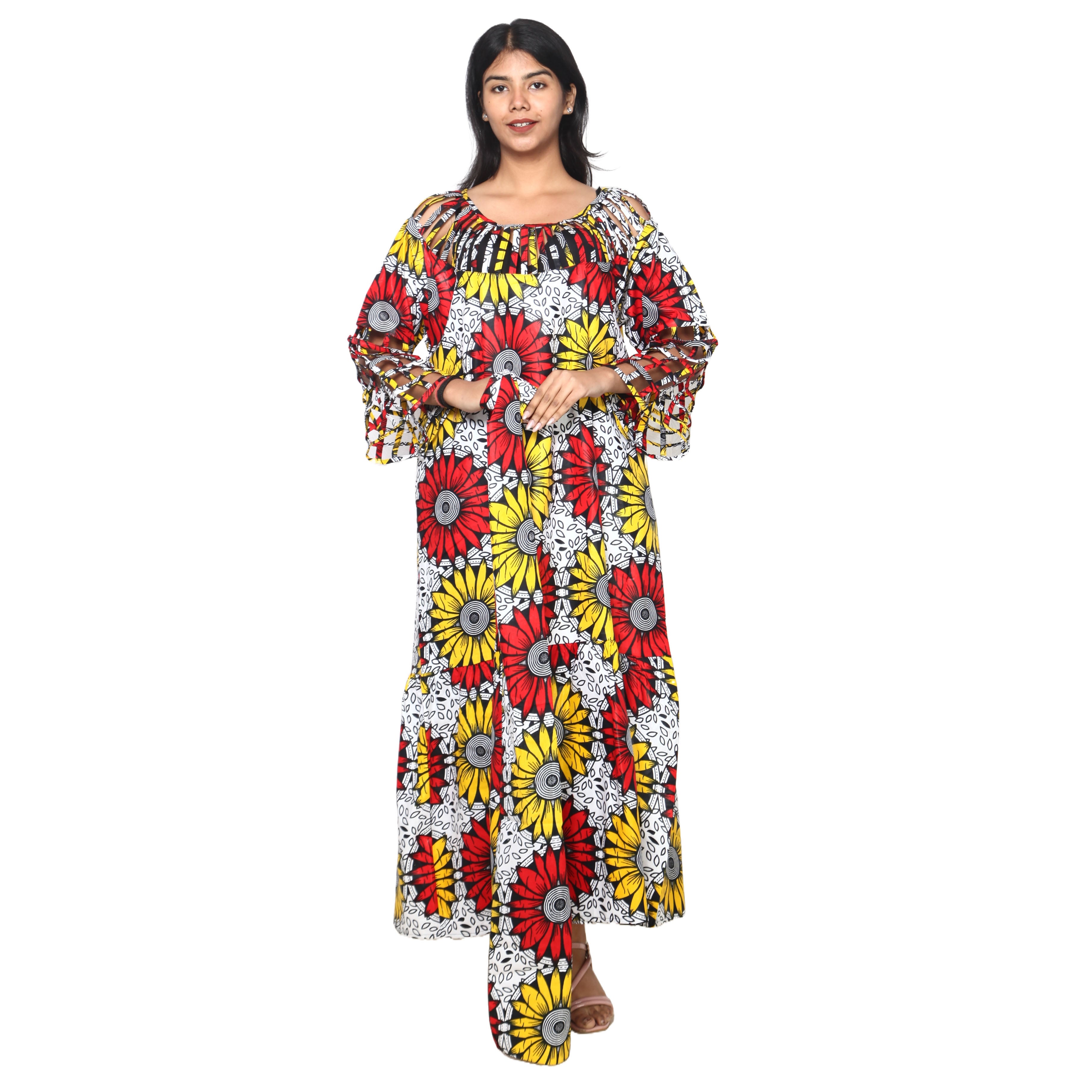 Women's Cage Neck and Sleeves Maxi Dress -- FI-ST125