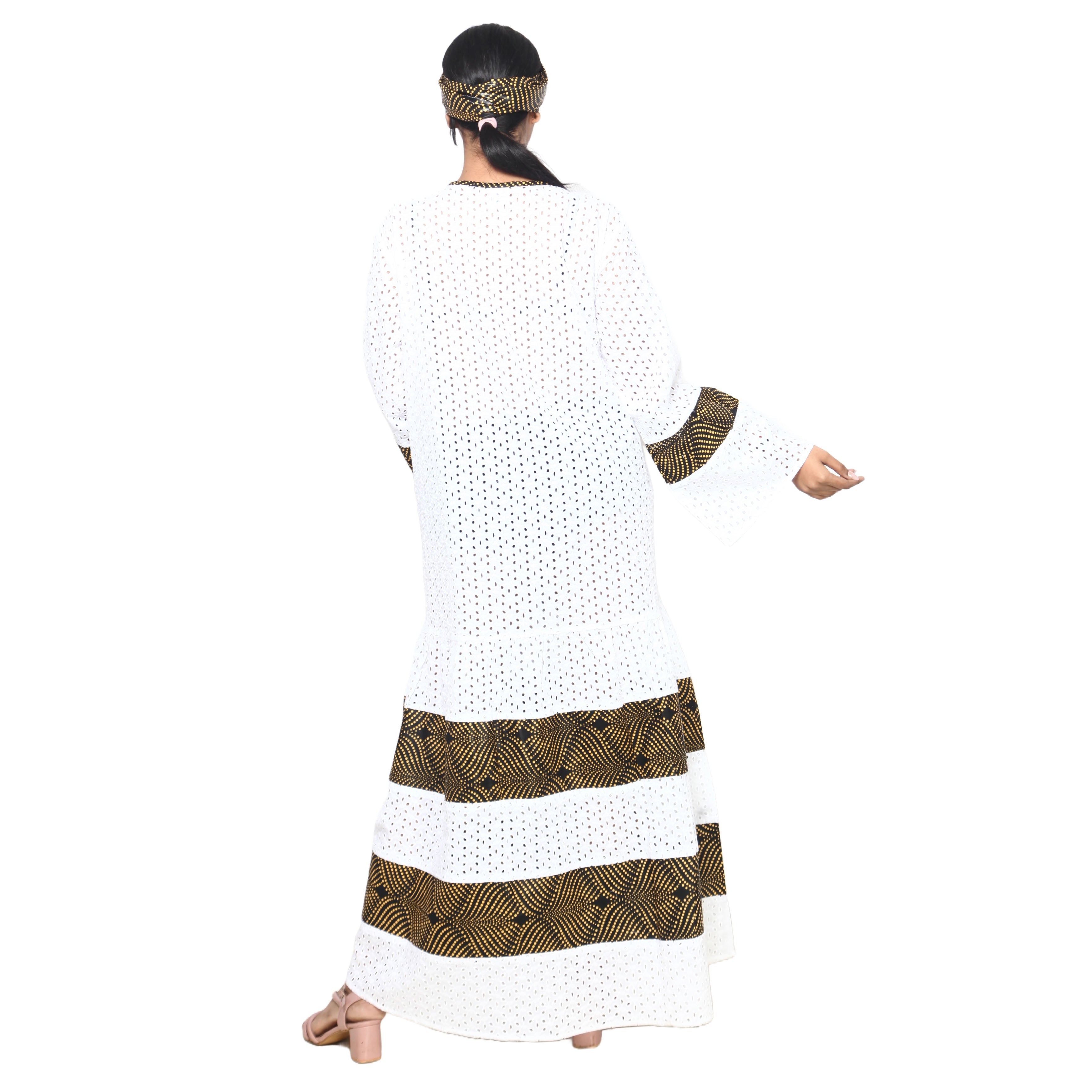 Women's White Lace Maxi Dress With Print -- FI-ST128