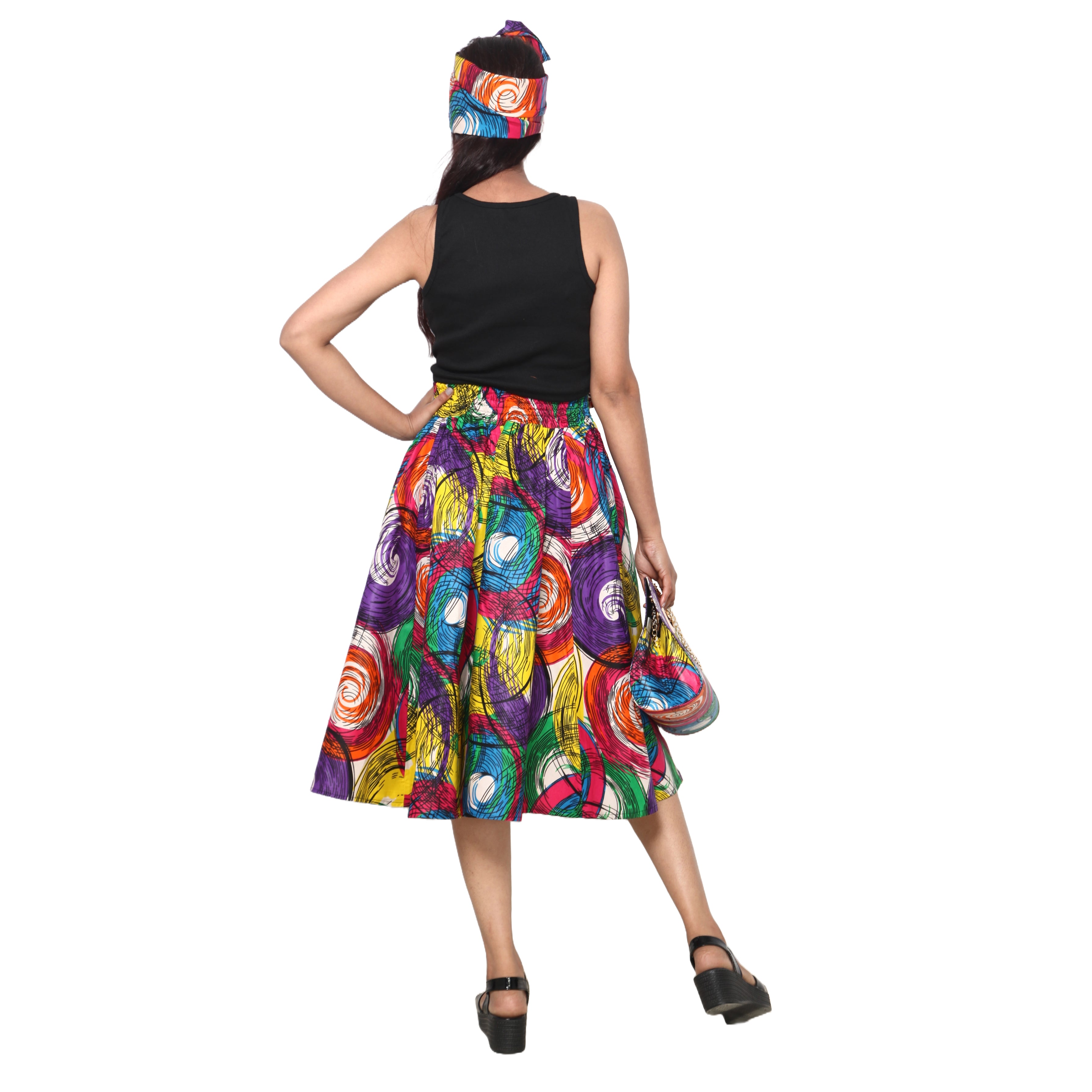 Women's Printed Midi Skirt -- FI-36P With Handbag