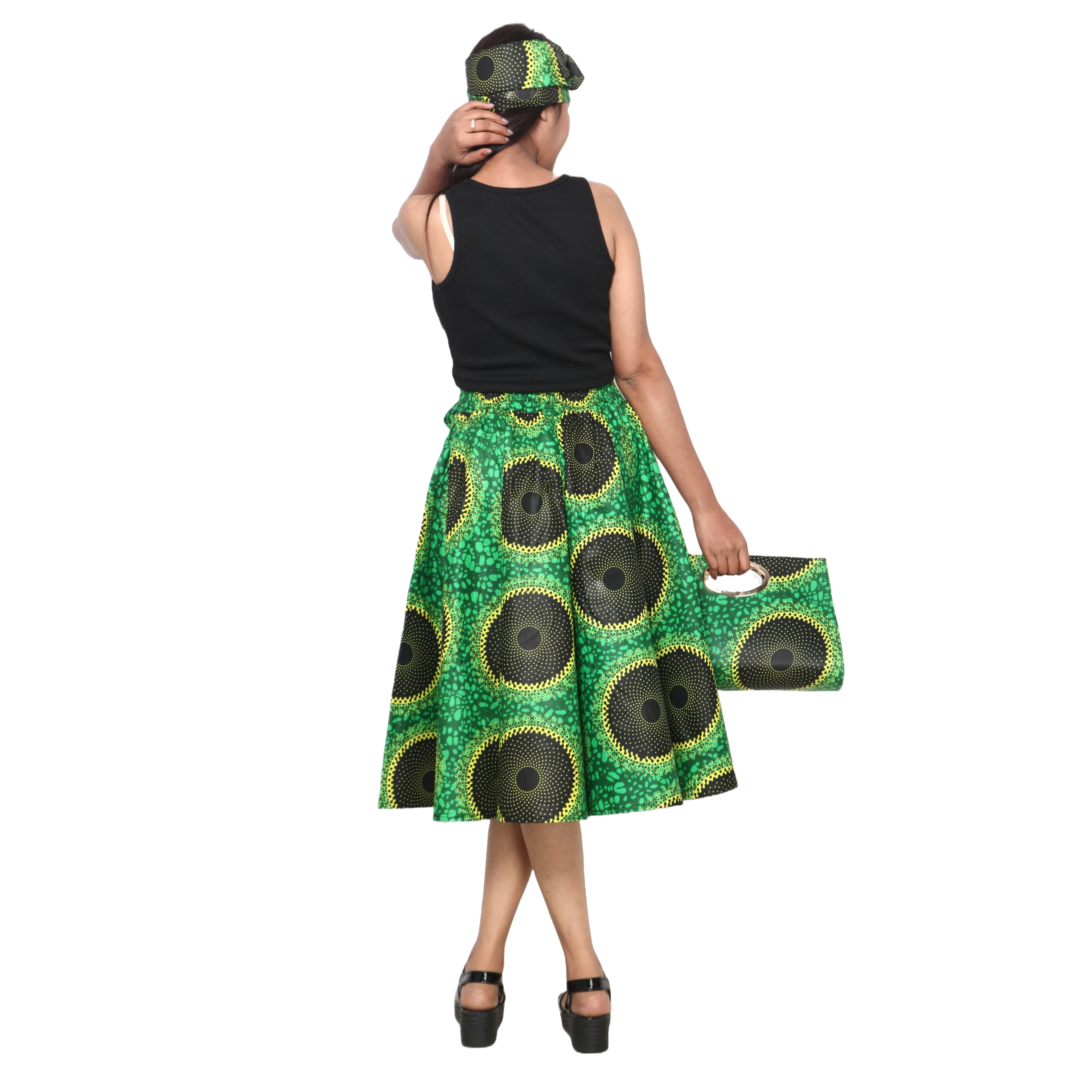 Women's Printed Midi Skirt -- FI-36P With Handbag