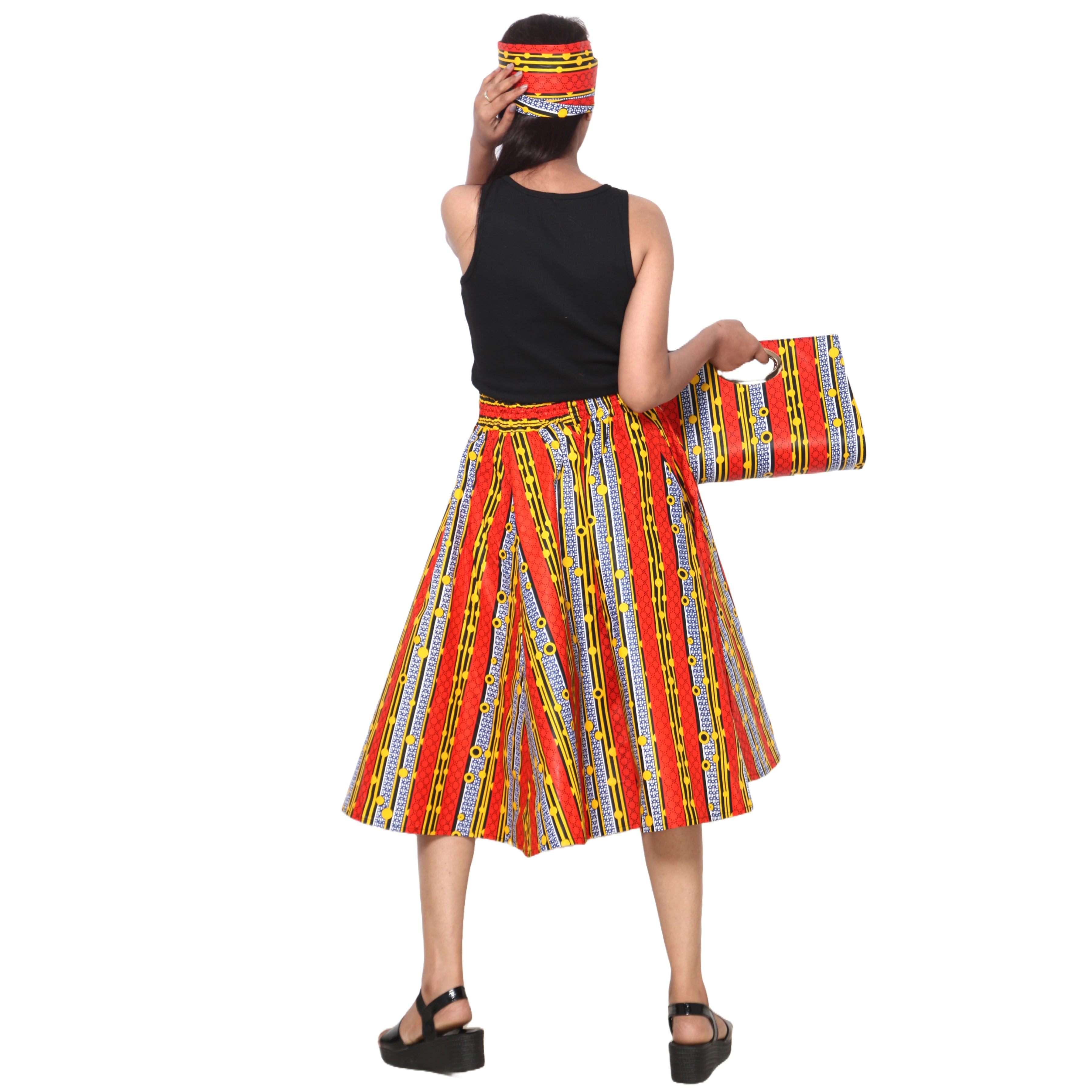 Women's Printed Midi Skirt -- FI-36P With Handbag