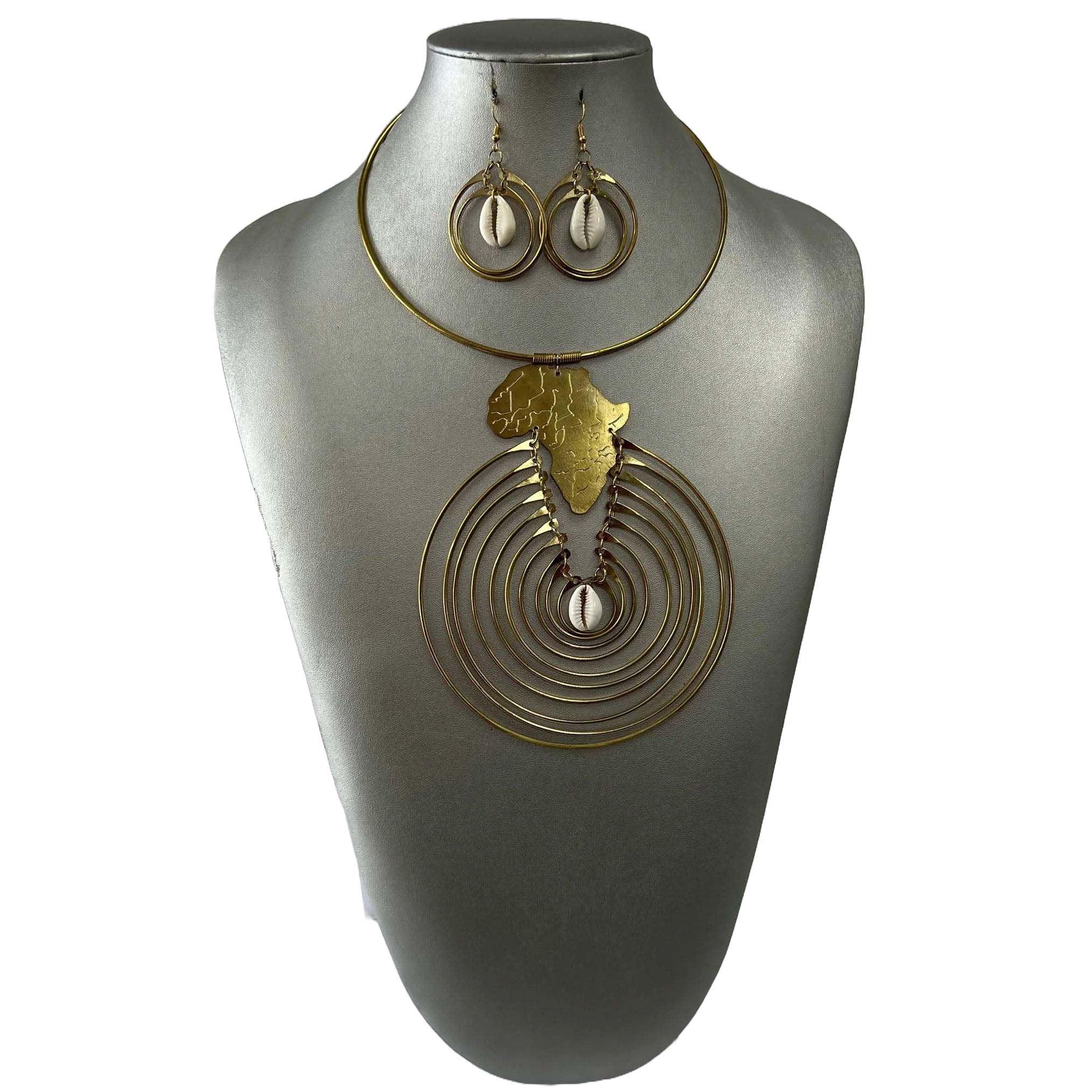 African Pendant Women's Necklace Set with Cowrie Shells