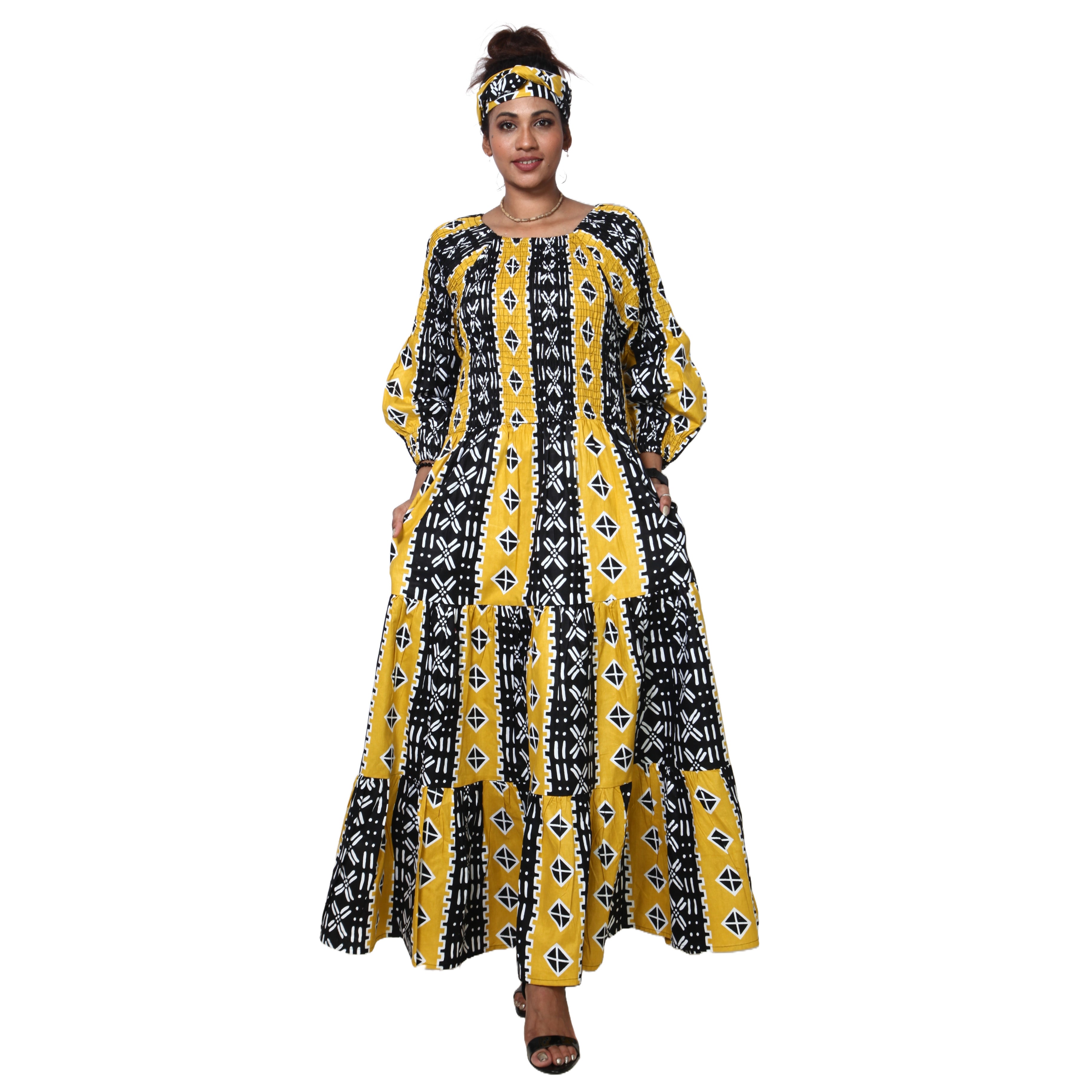 Women's Smocking Long Sleeve Maxi Dress -- FI-50083