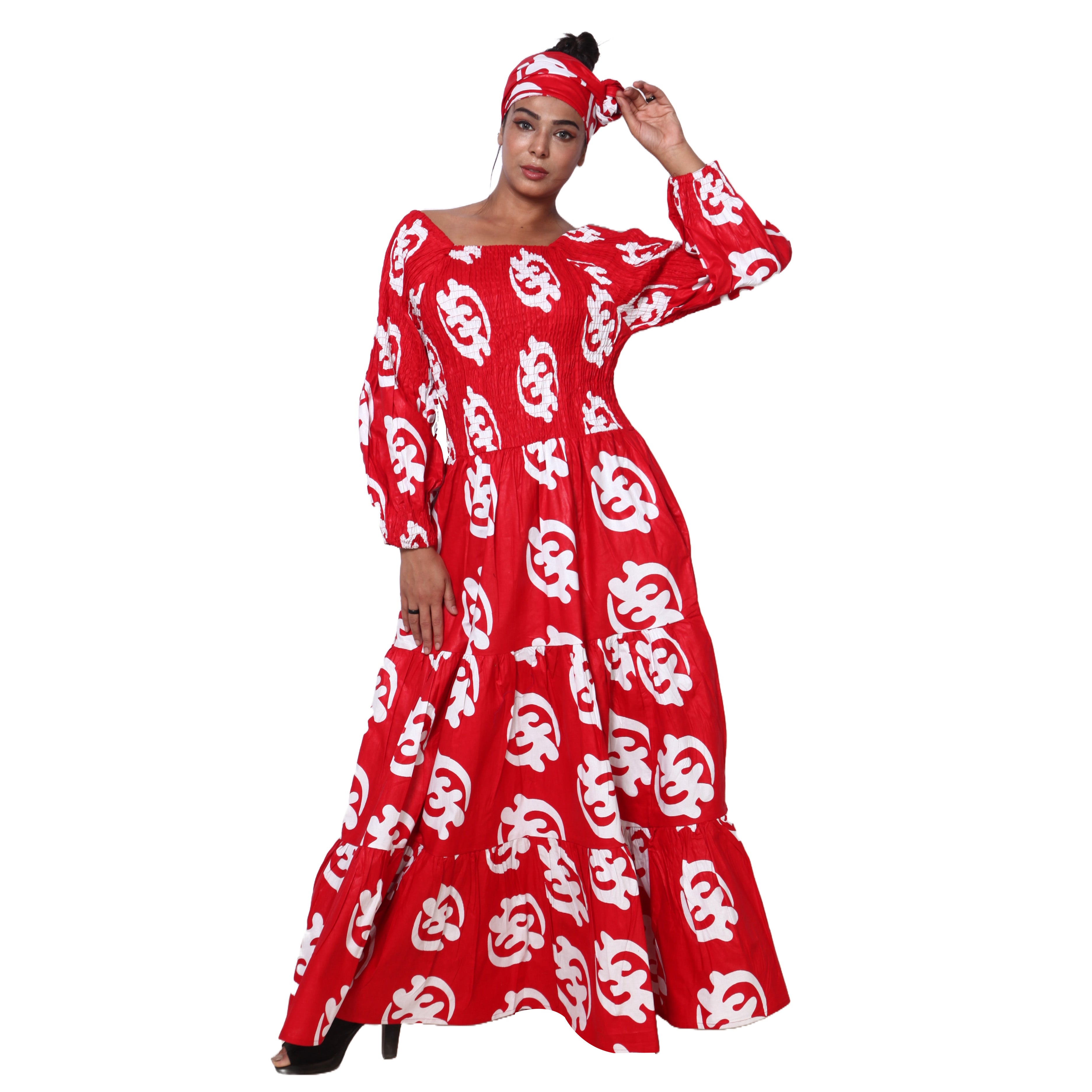 Women's Smocking Long Sleeve Maxi Dress -- FI-50083