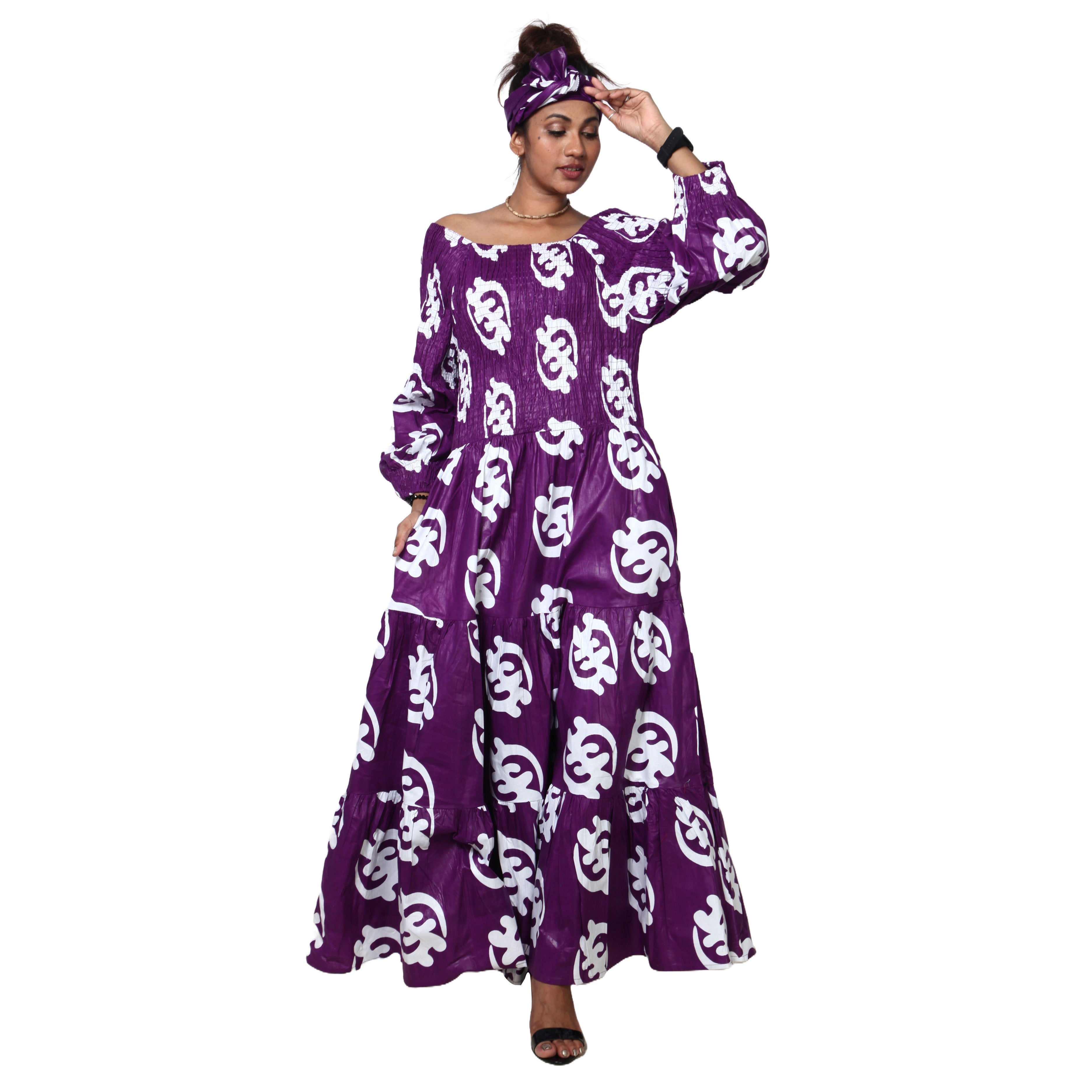 Women's Smocking Long Sleeve Maxi Dress -- FI-50083