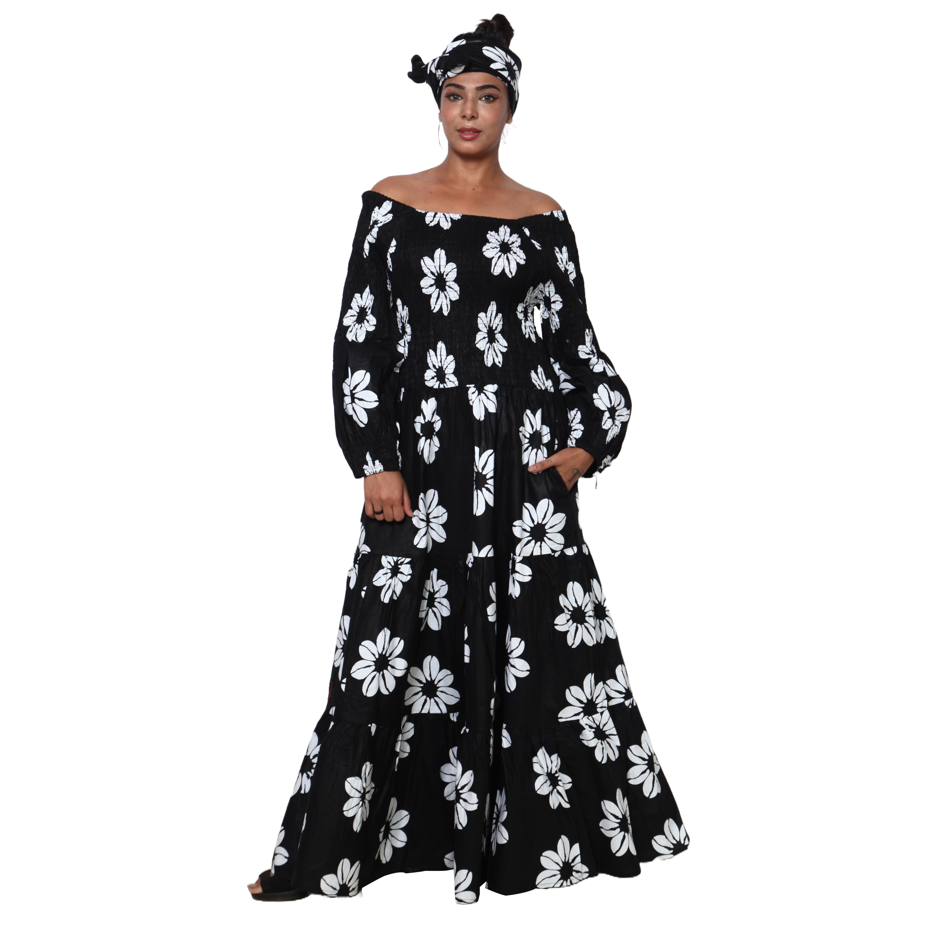 Women's Smocking Long Sleeve Maxi Dress -- FI-50083