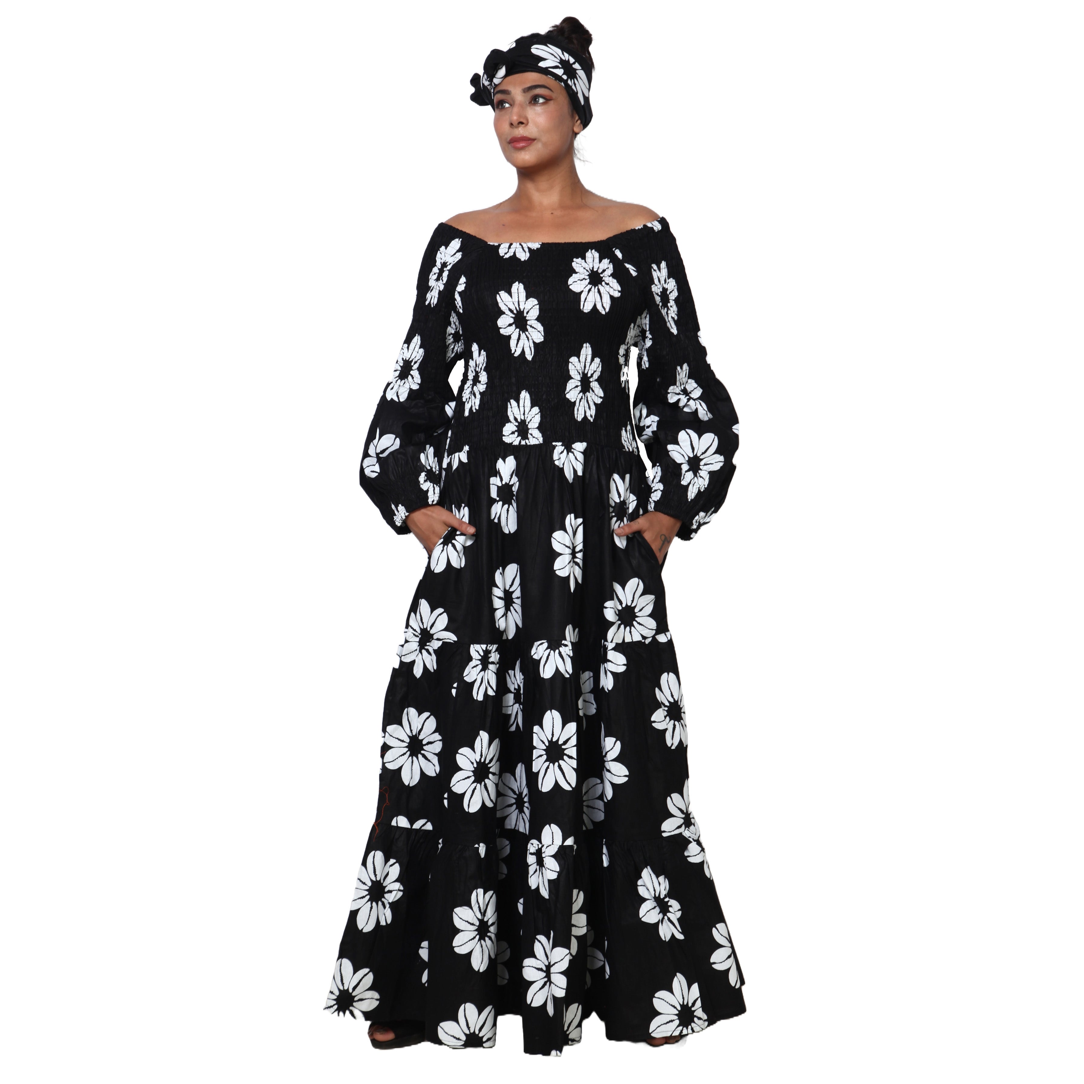 Women's Smocking Long Sleeve Maxi Dress -- FI-50083