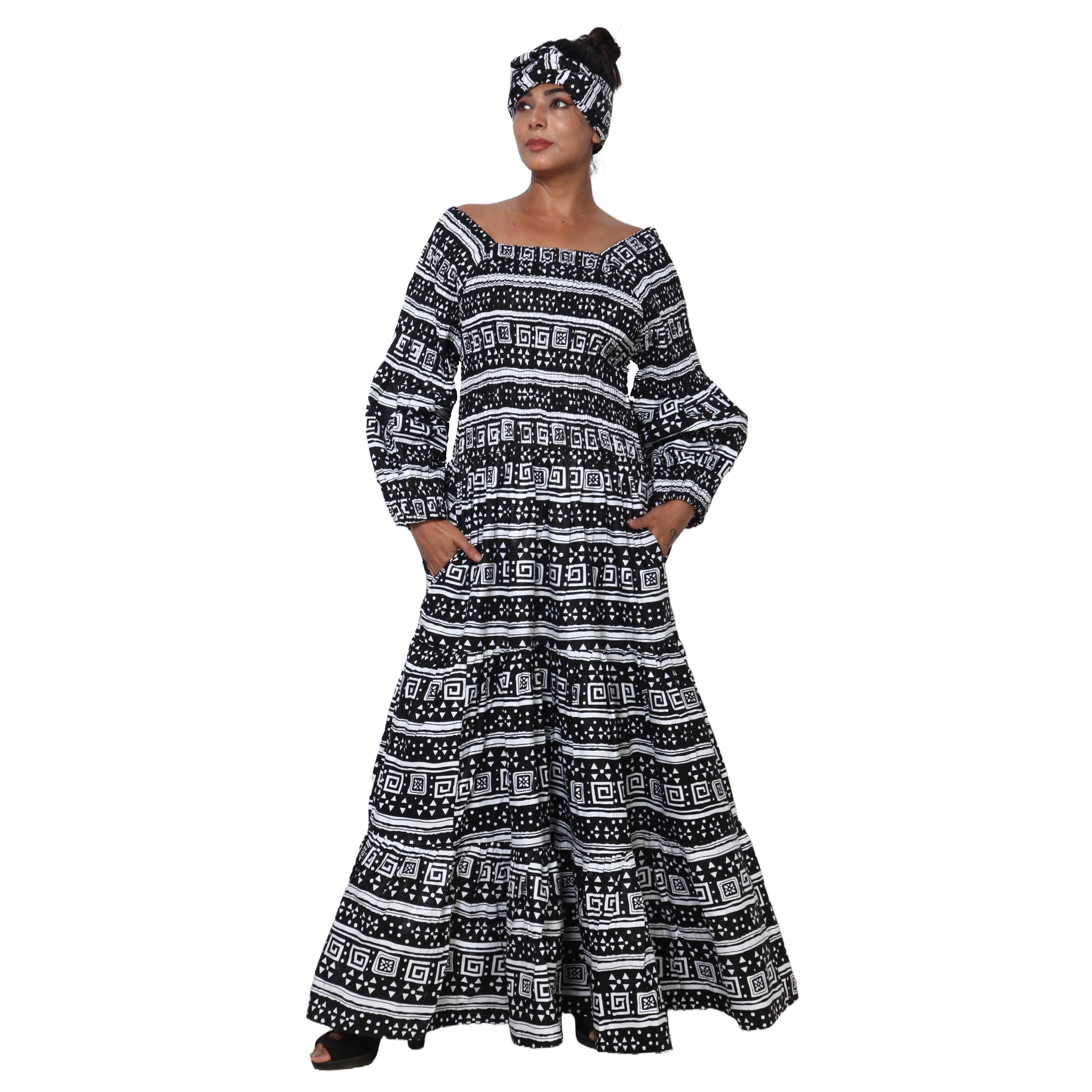 Women's Smocking Long Sleeve Maxi Dress -- FI-50083