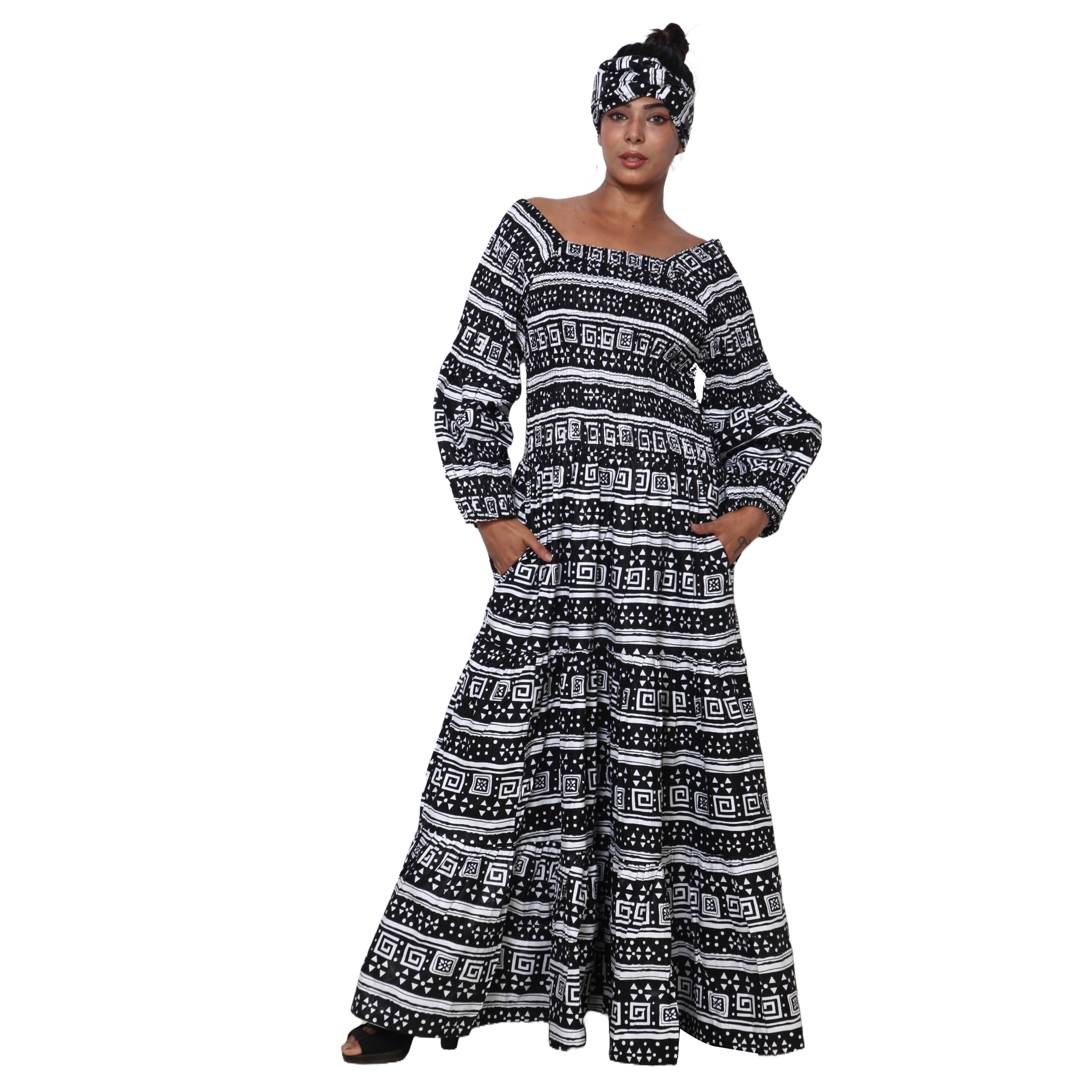 Women's Smocking Long Sleeve Maxi Dress -- FI-50083