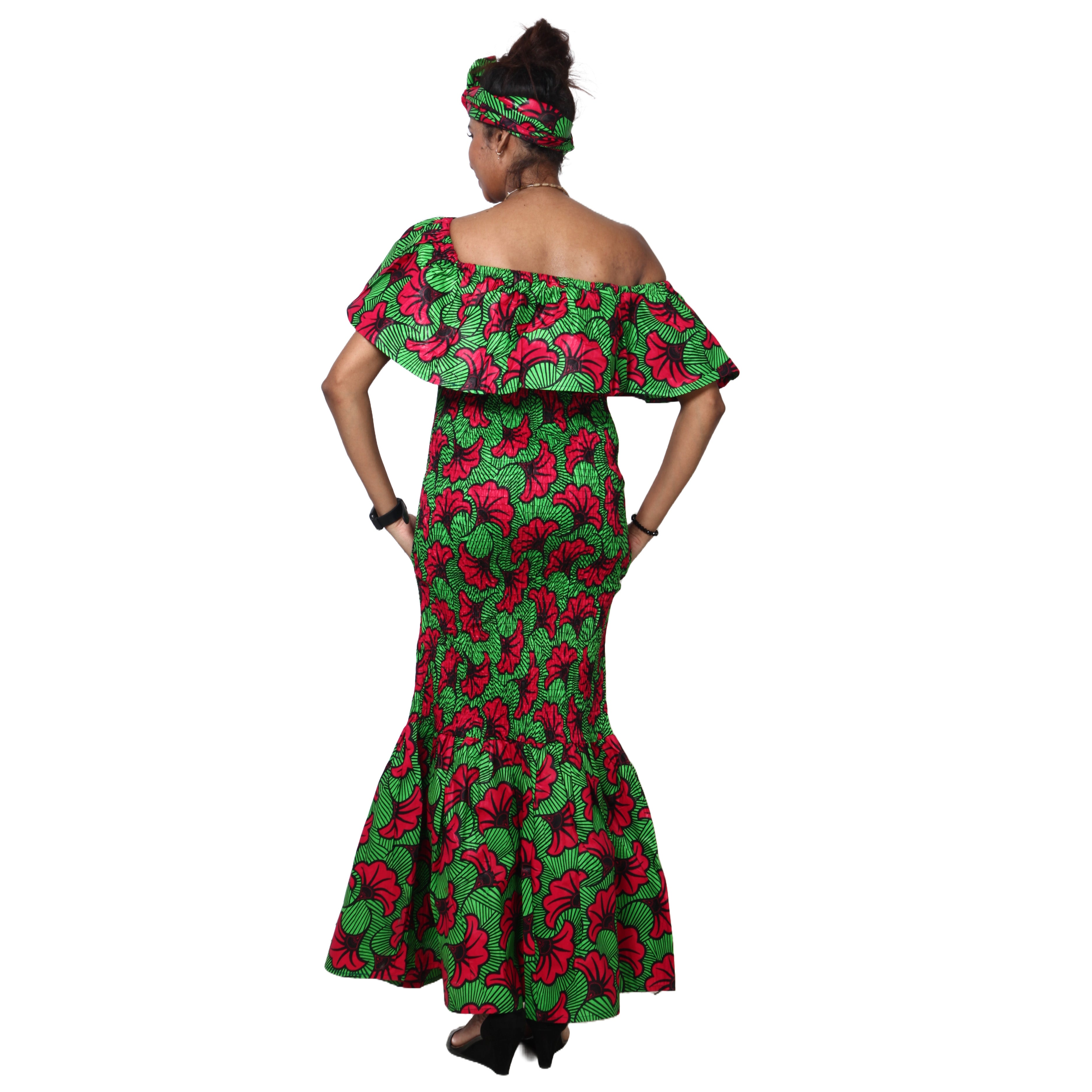 Women's Off Shoulder Short Sleeve Smocking Maxi Dress -- FI-P50077 HS