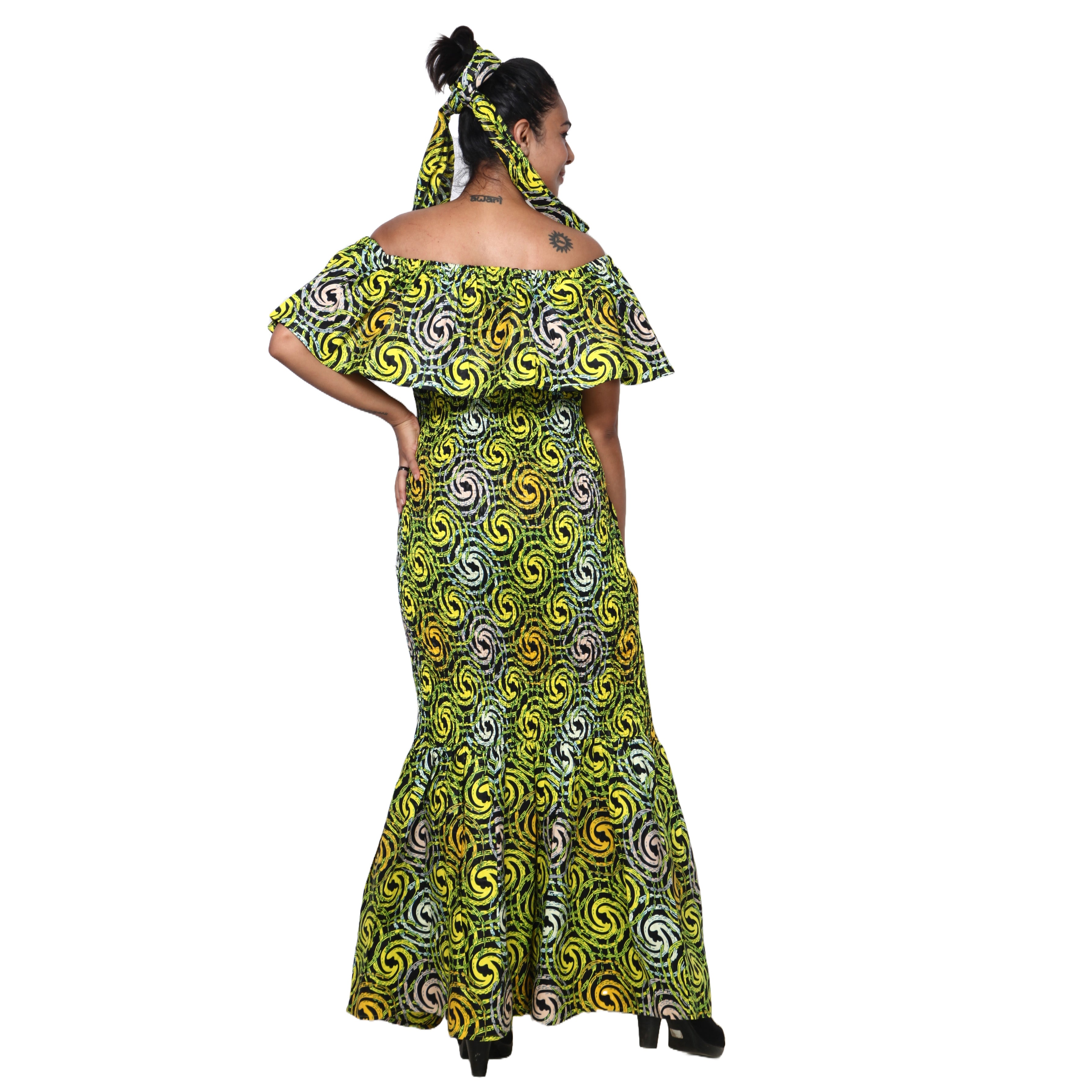 Women's Off Shoulder Short Sleeve Smocking Maxi Dress -- FI-P50077 HS