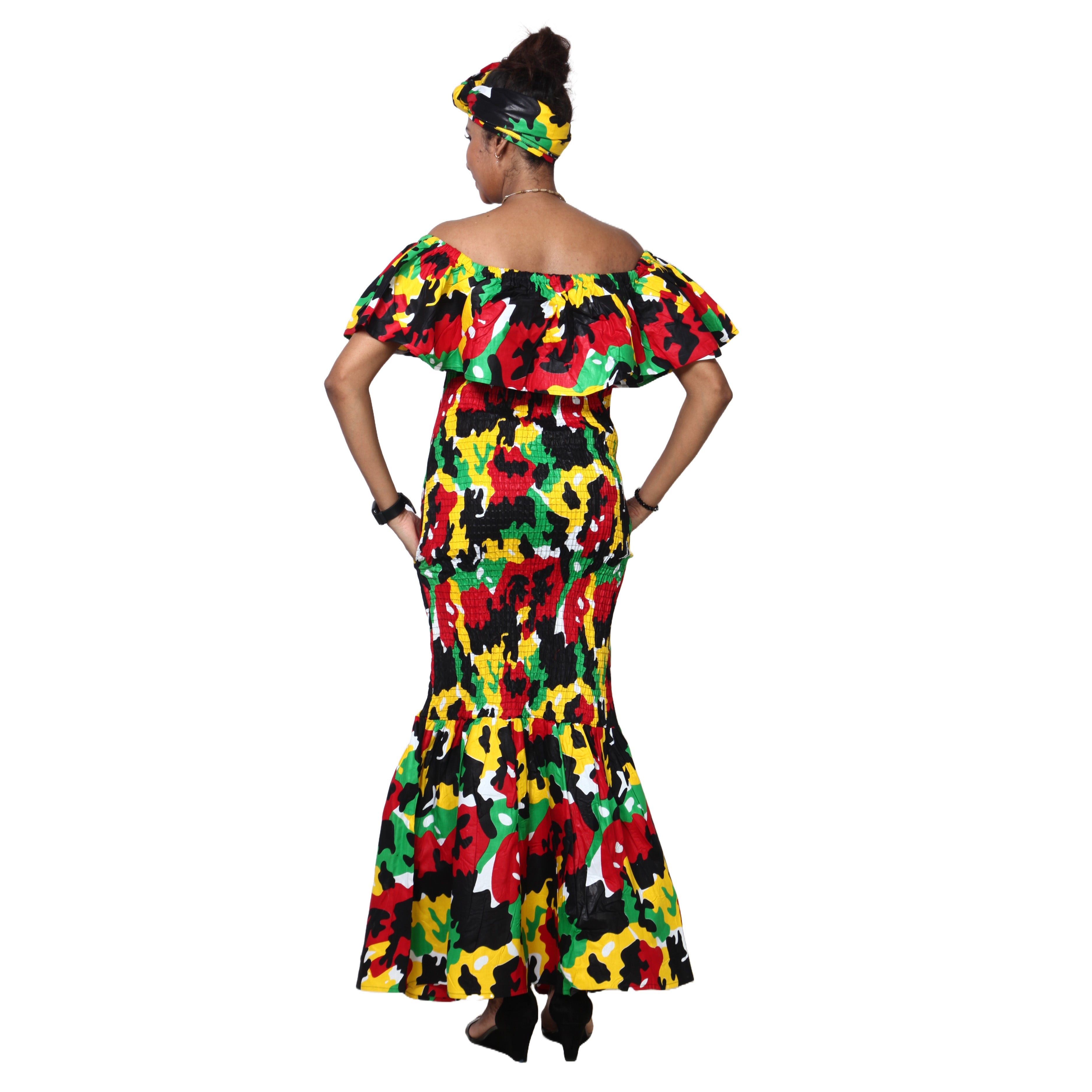 Women's Off Shoulder Short Sleeve Smocking Maxi Dress -- FI-P50077 HS