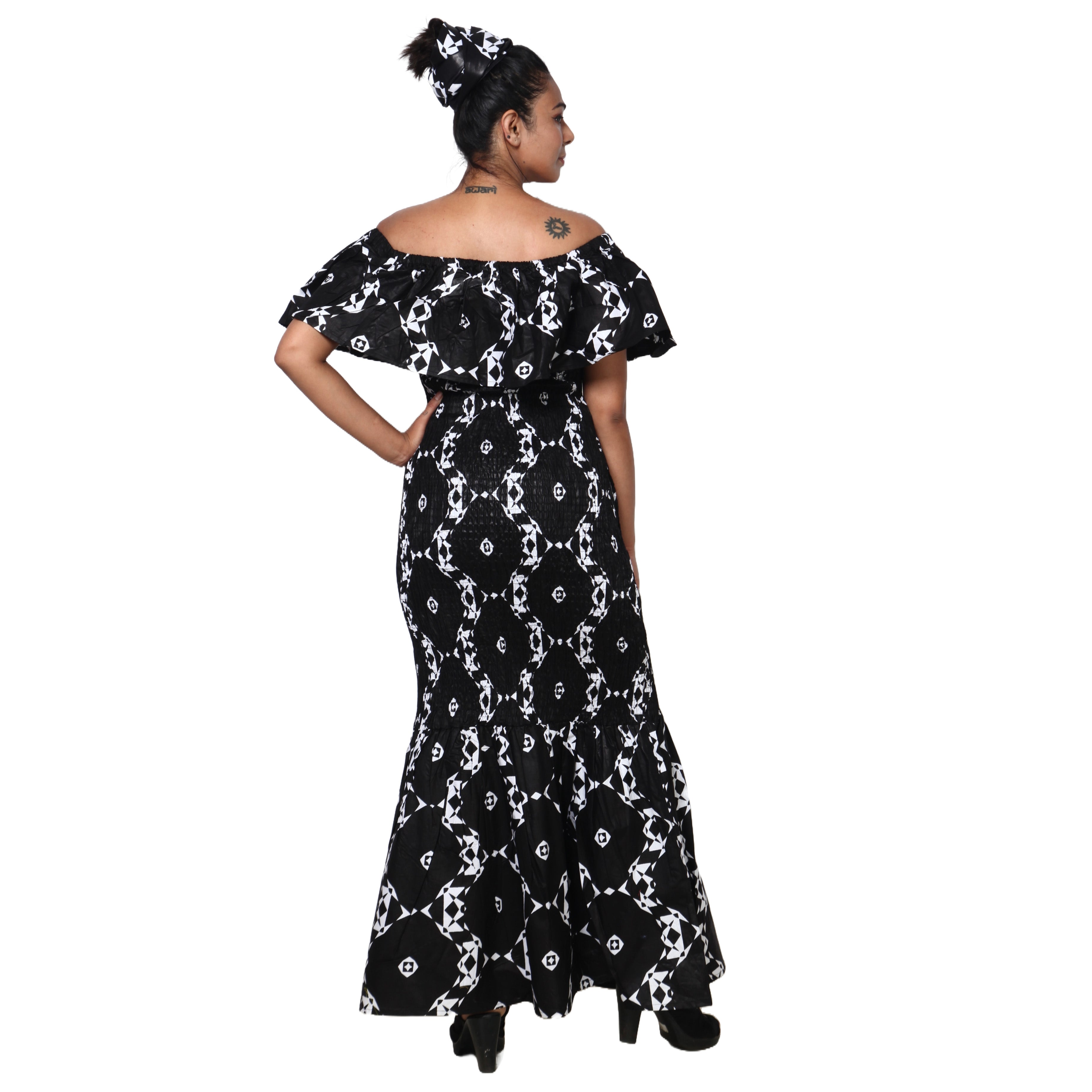 Women's Off Shoulder Short Sleeve Smocking Maxi Dress -- FI-P50077 HS