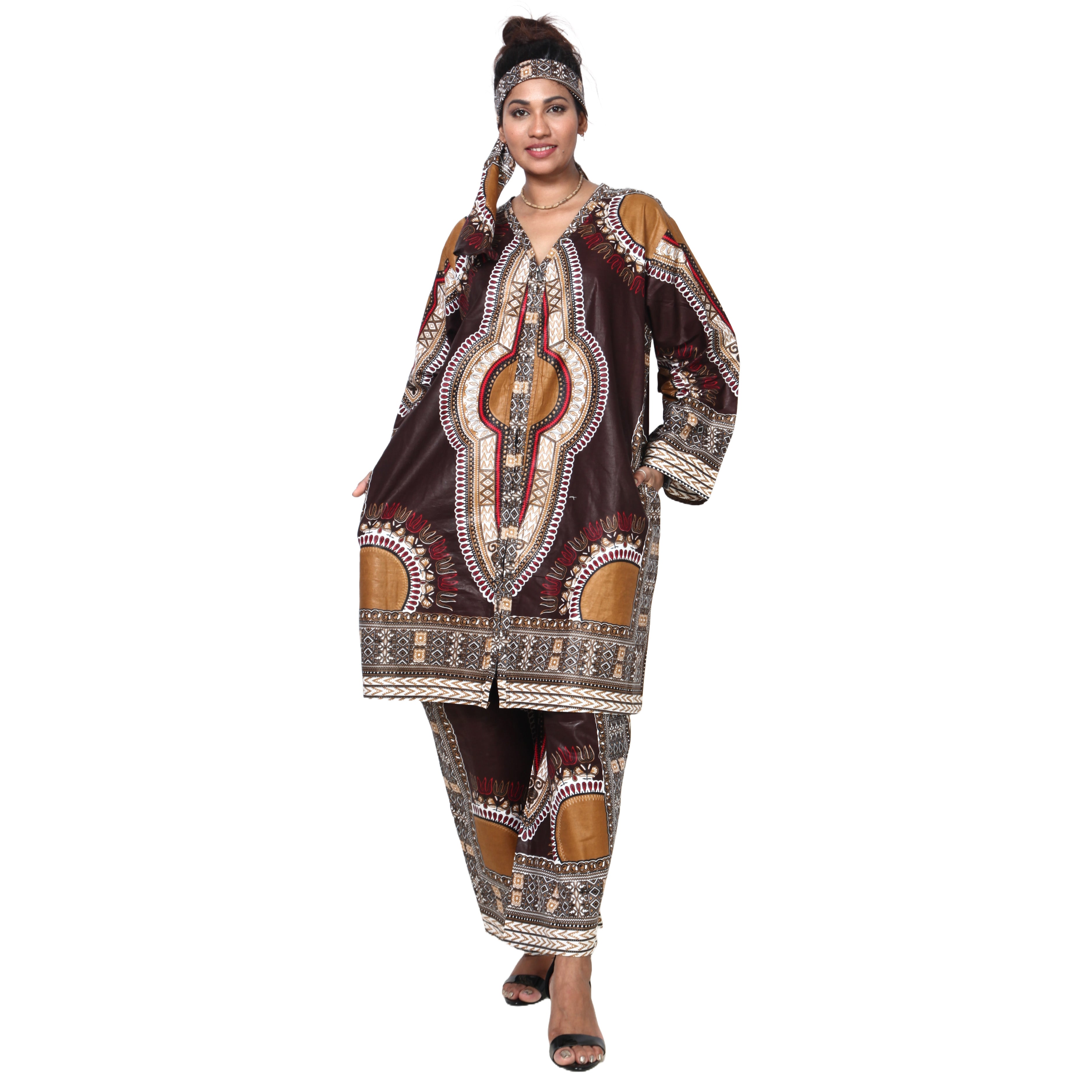 Women's Dashiki Tunic Top and Matching Pants Set -- FI-4049