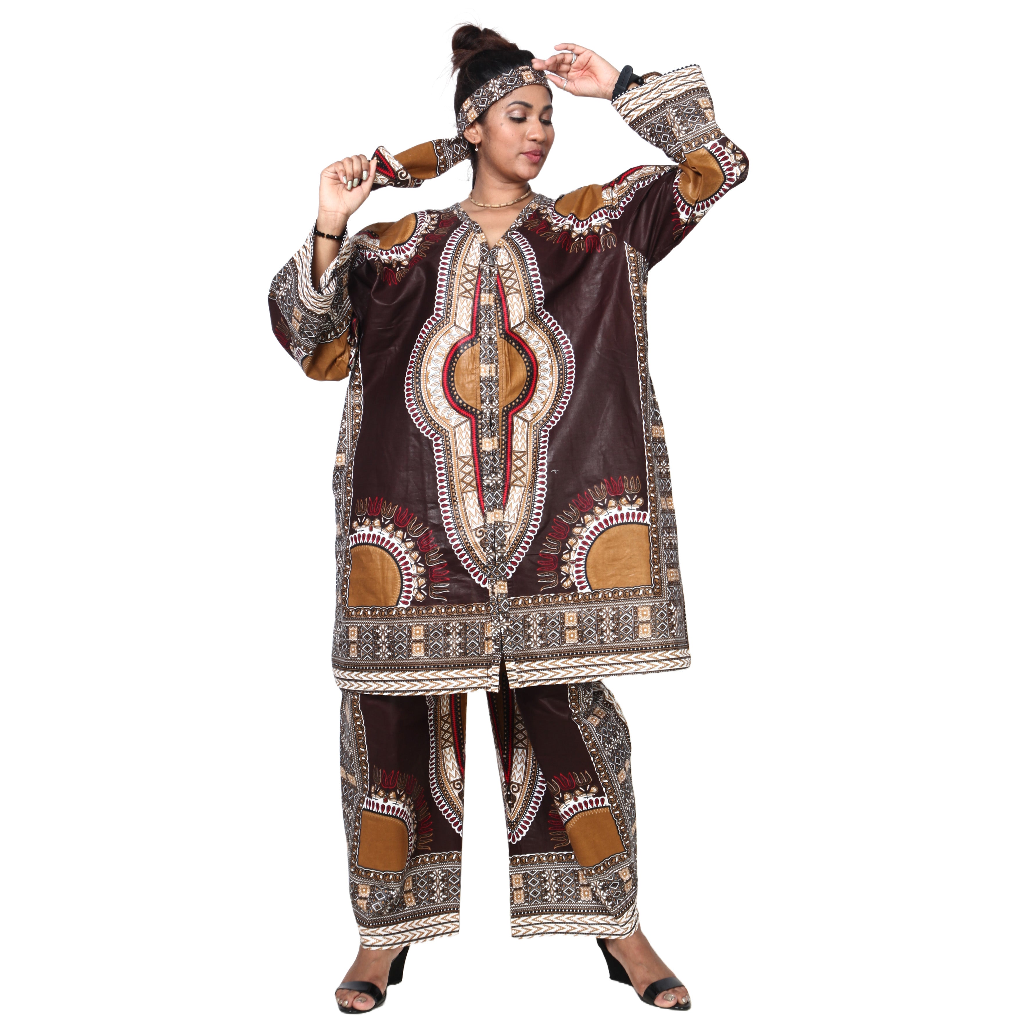 Women's Dashiki Tunic Top and Matching Pants Set -- FI-4049