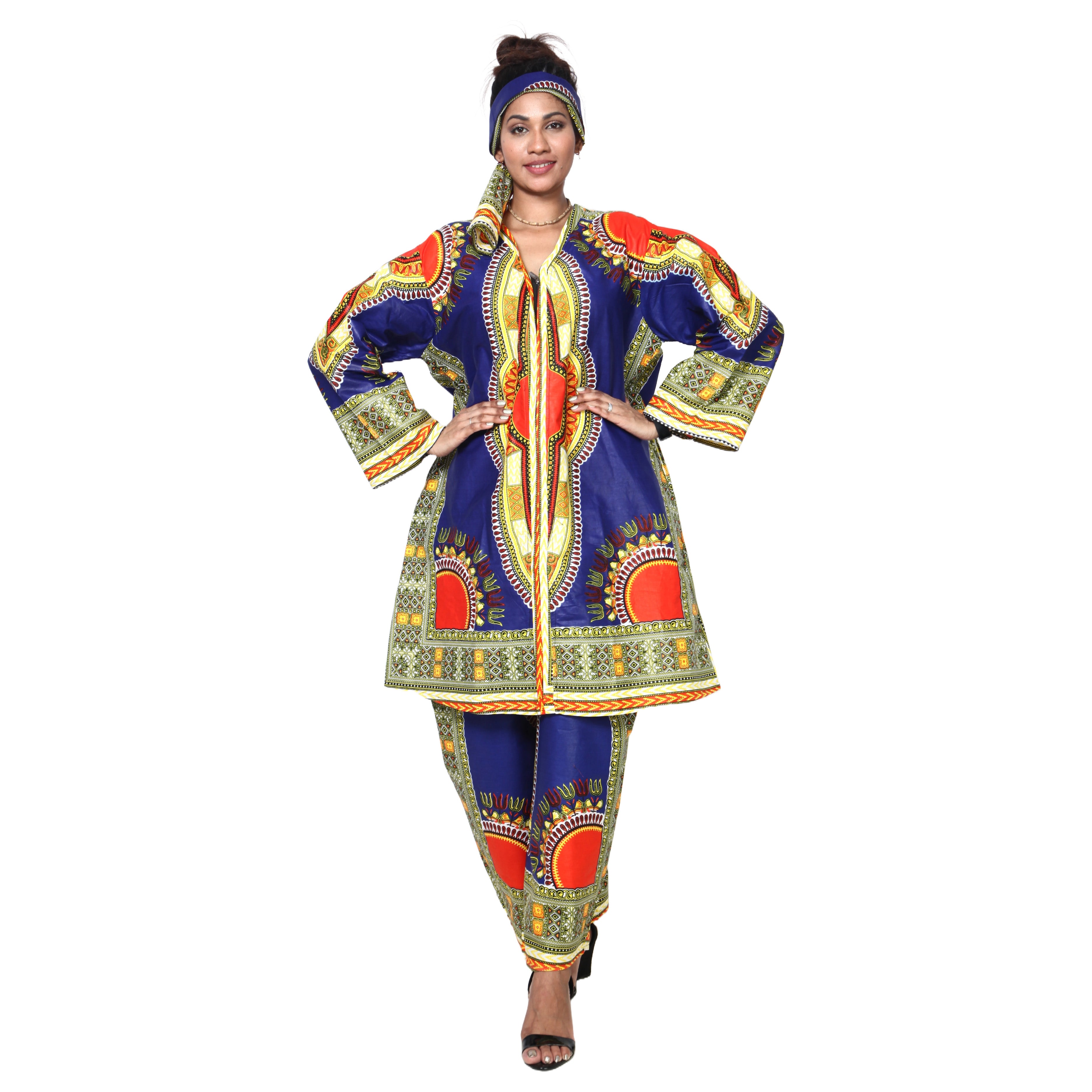 Women's Dashiki Tunic Top and Matching Pants Set -- FI-4049