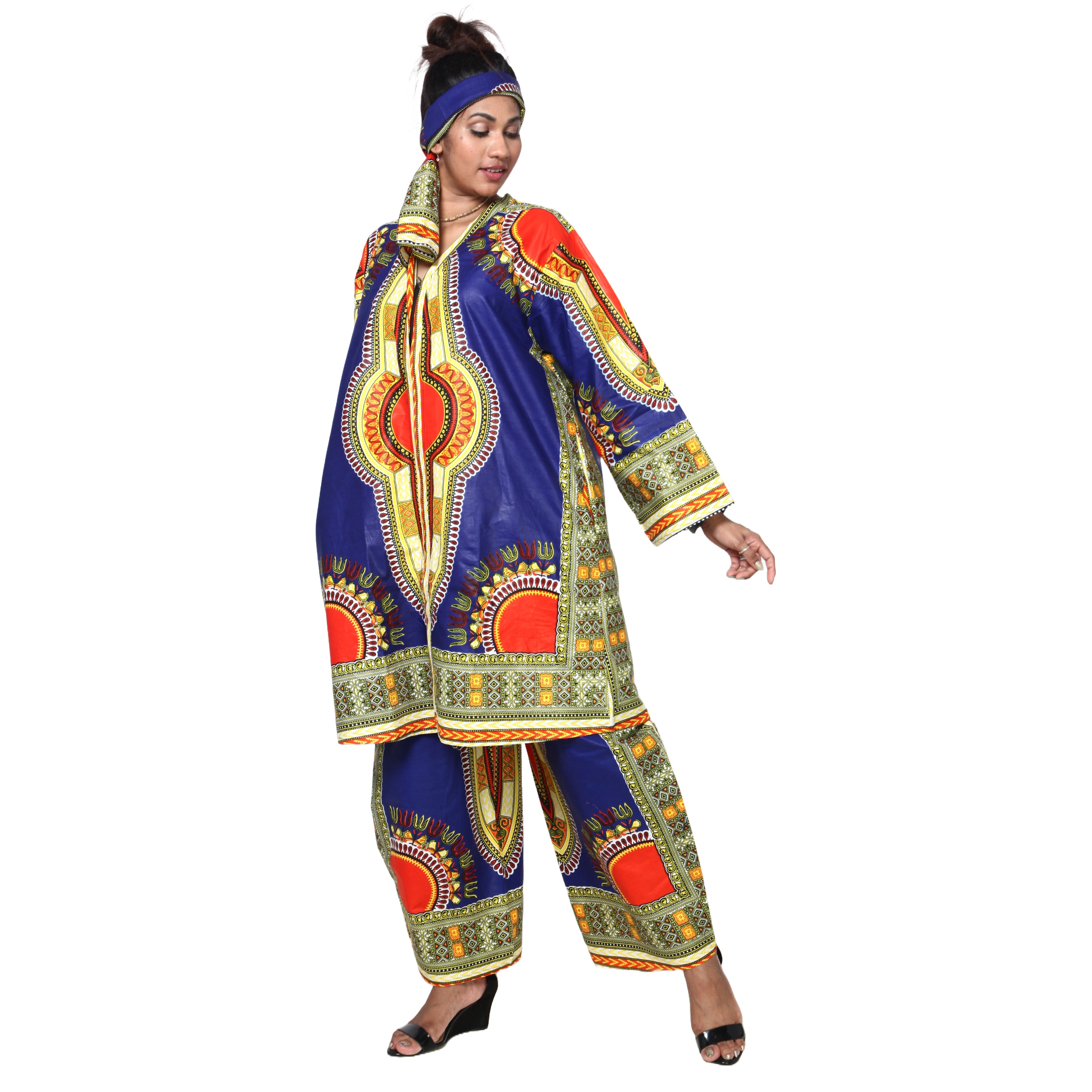 Women's Dashiki Tunic Top and Matching Pants Set -- FI-4049