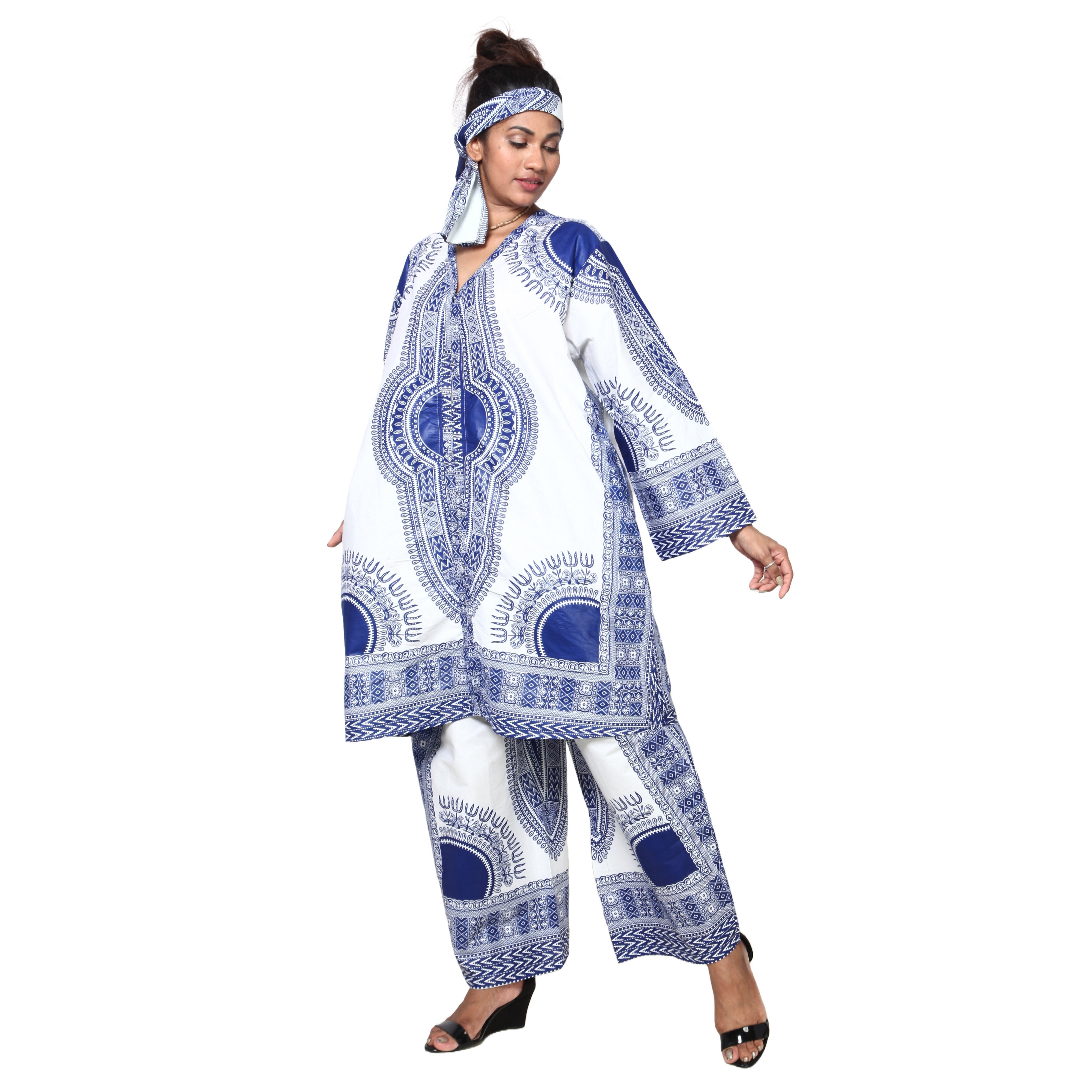 Women's Dashiki Tunic Top and Matching Pants Set -- FI-4049