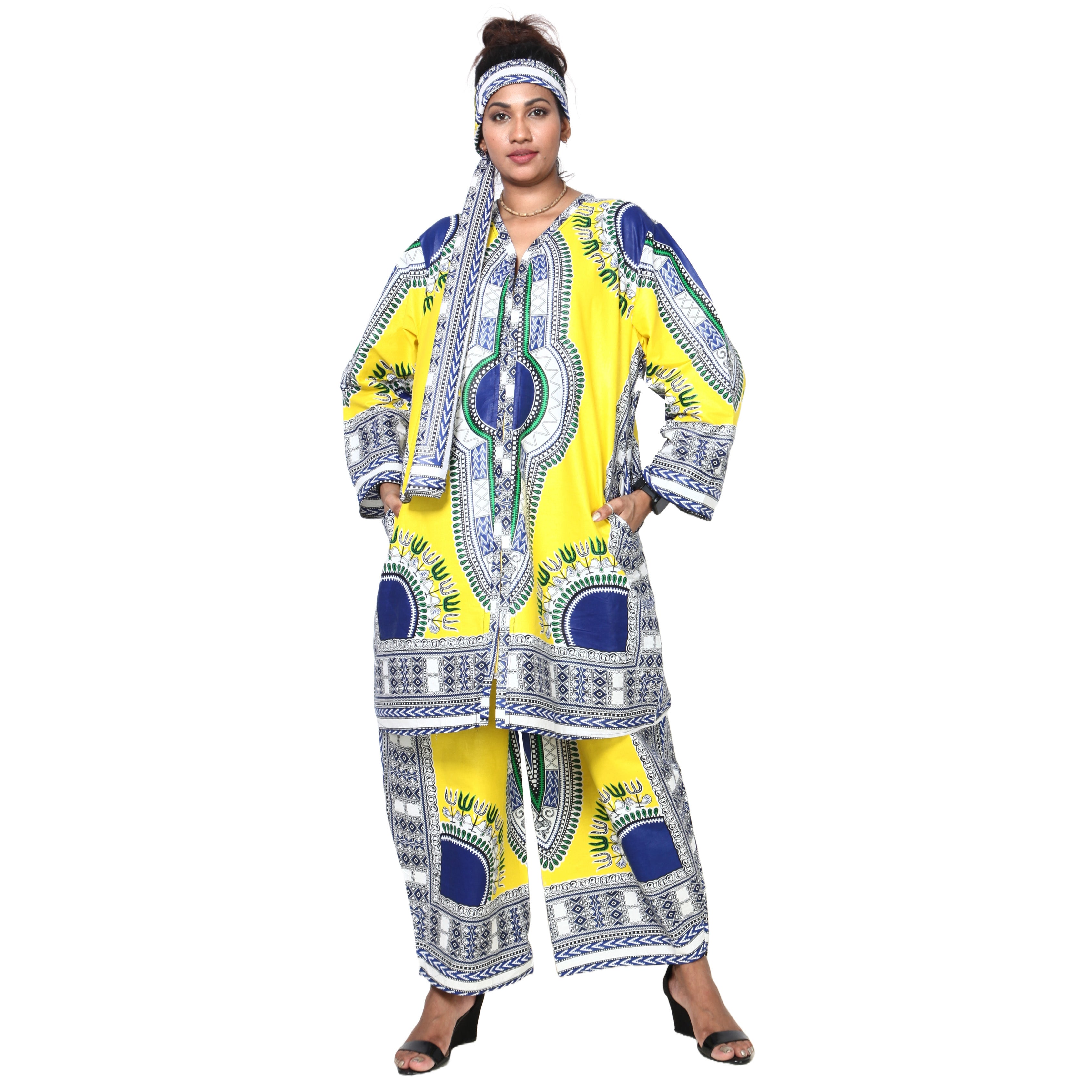 Women's Dashiki Tunic Top and Matching Pants Set -- FI-4049