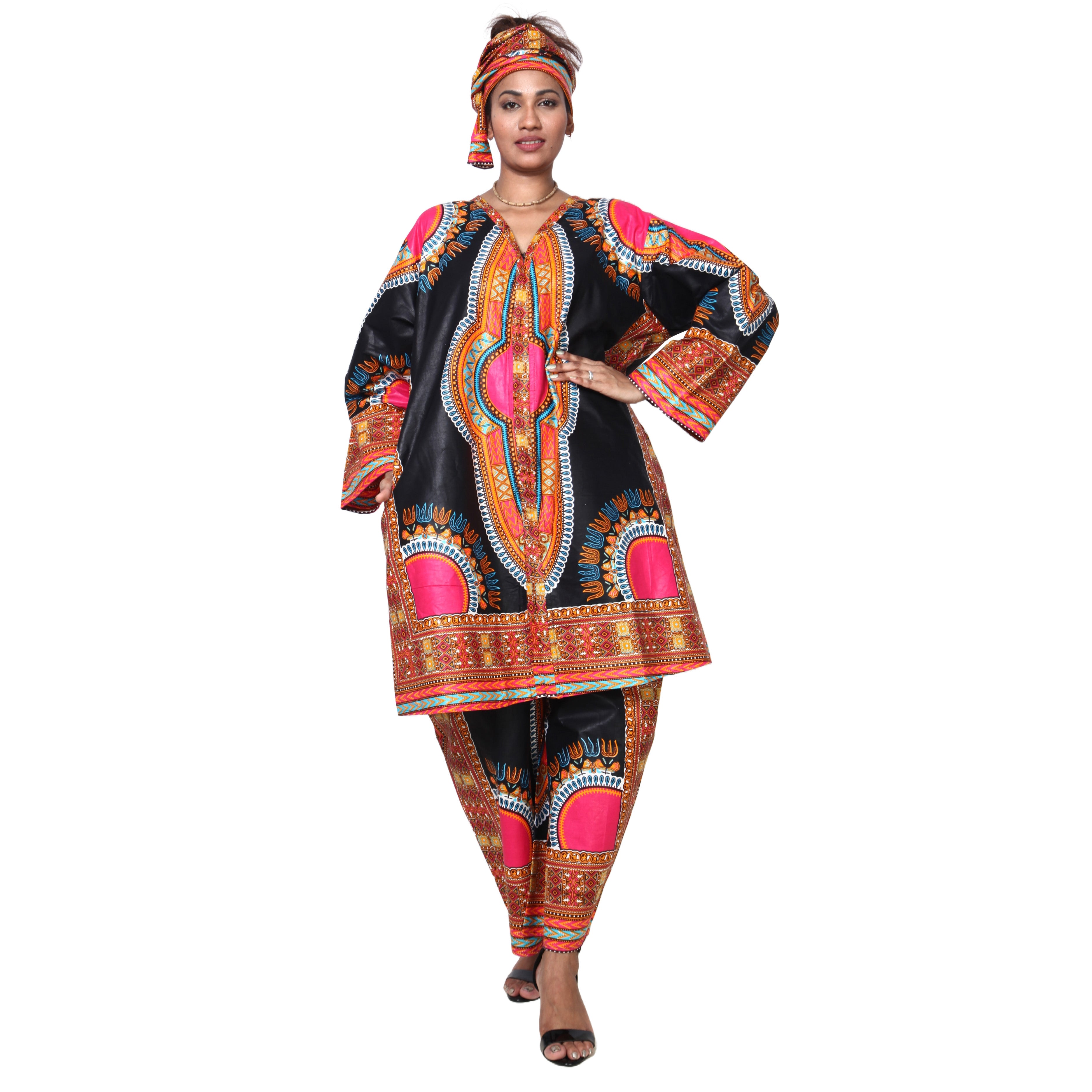 Women's Dashiki Tunic Top and Matching Pants Set -- FI-4049