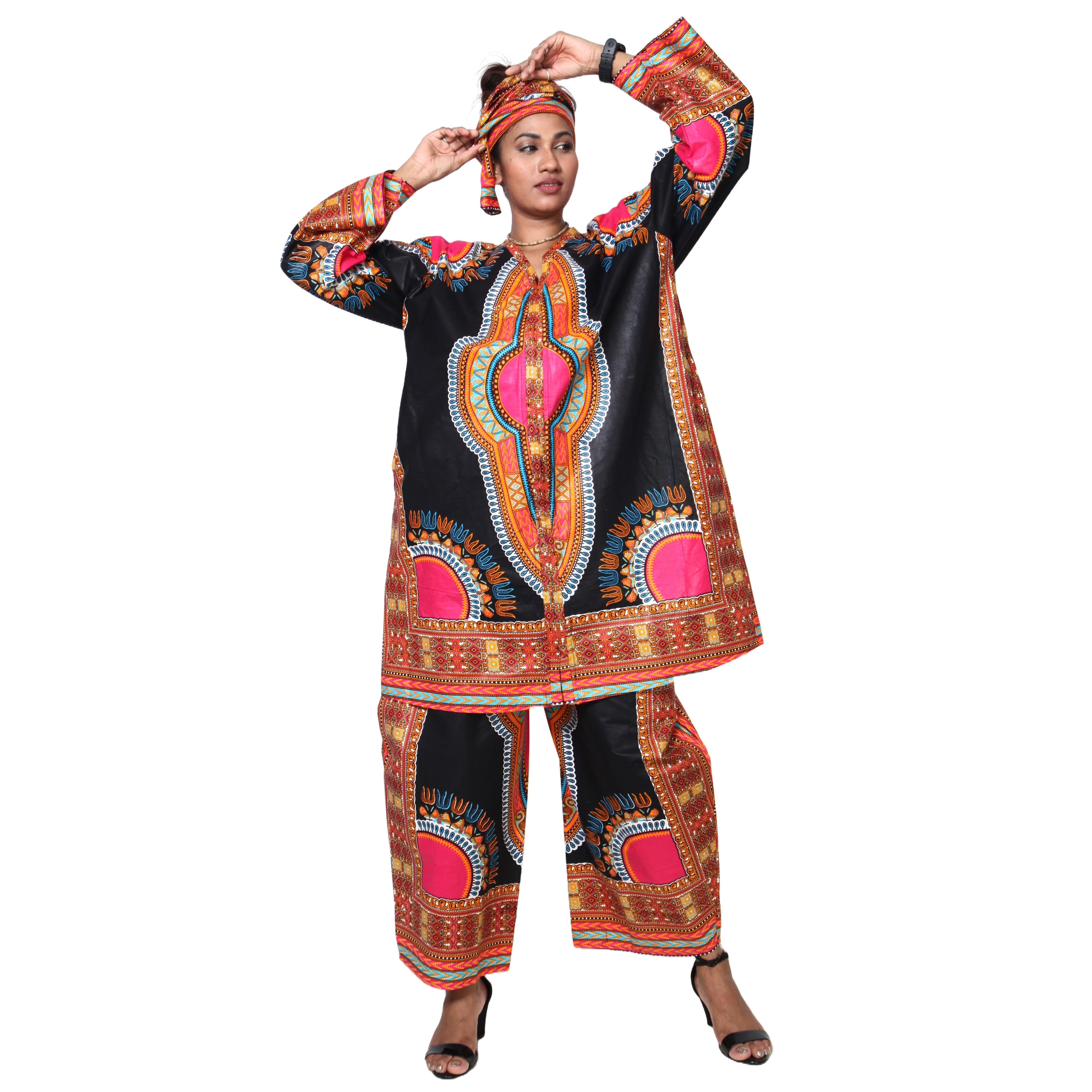 Women's Dashiki Tunic Top and Matching Pants Set -- FI-4049