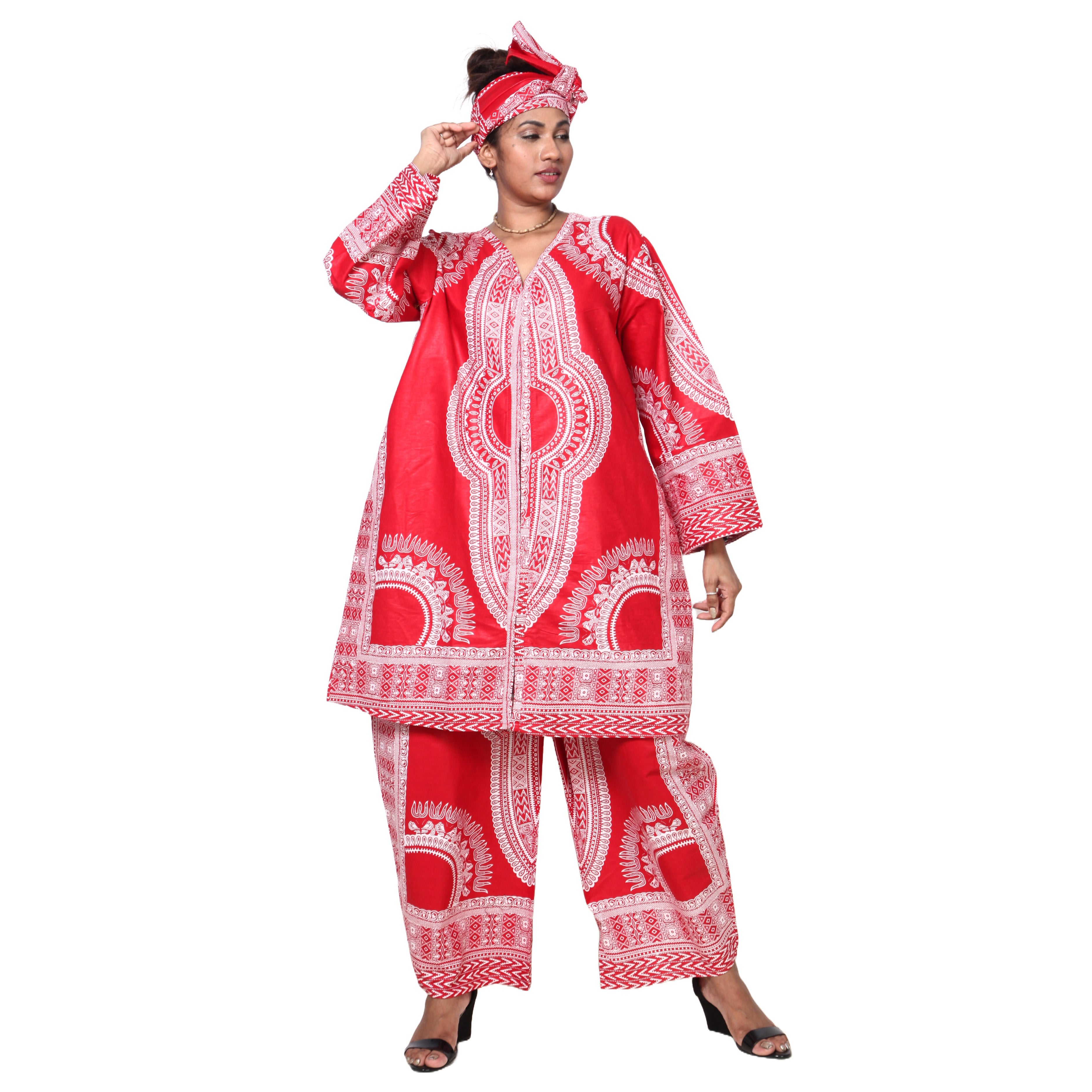 Women's Dashiki Tunic Top and Matching Pants Set -- FI-4049