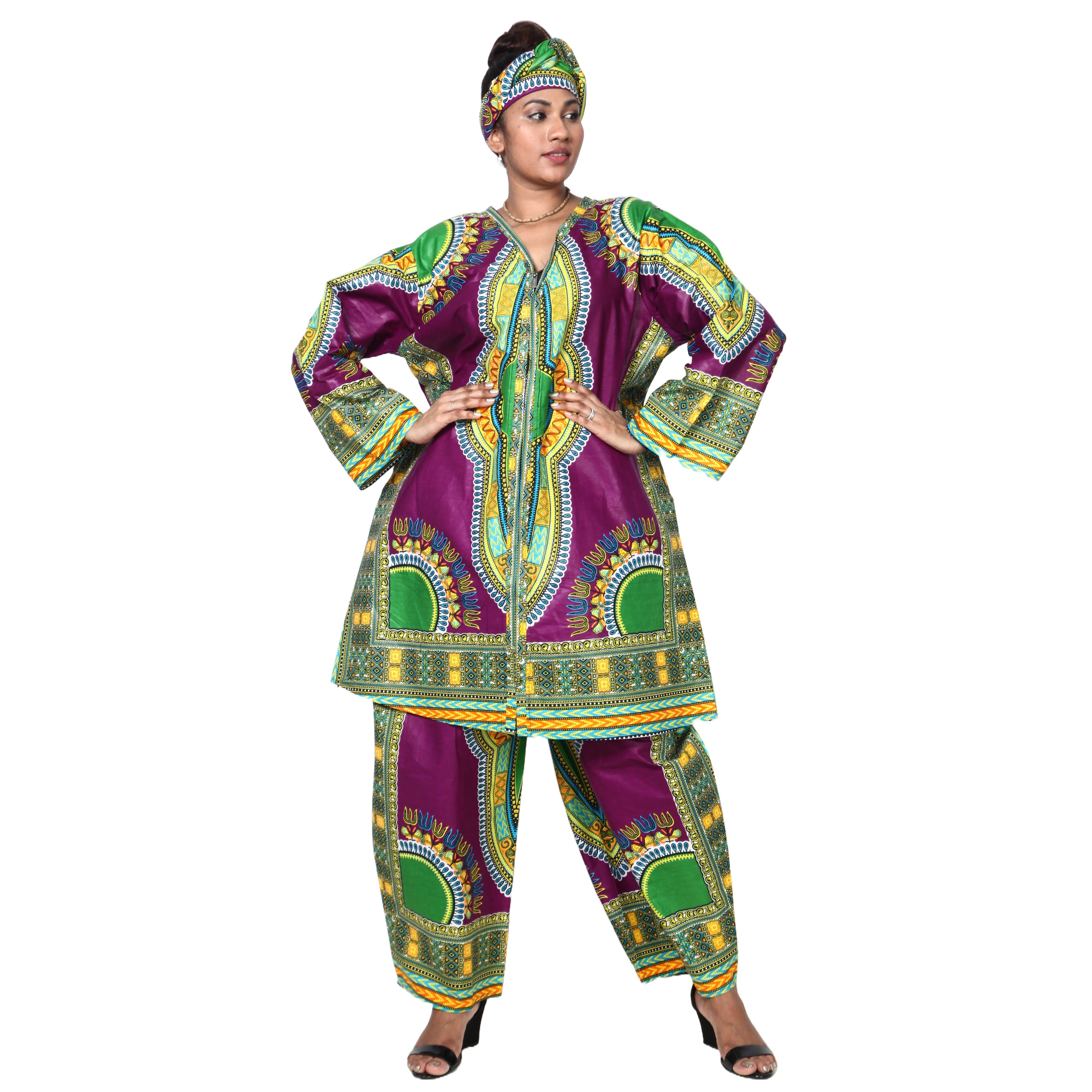 Women's Dashiki Tunic Top and Matching Pants Set -- FI-4049