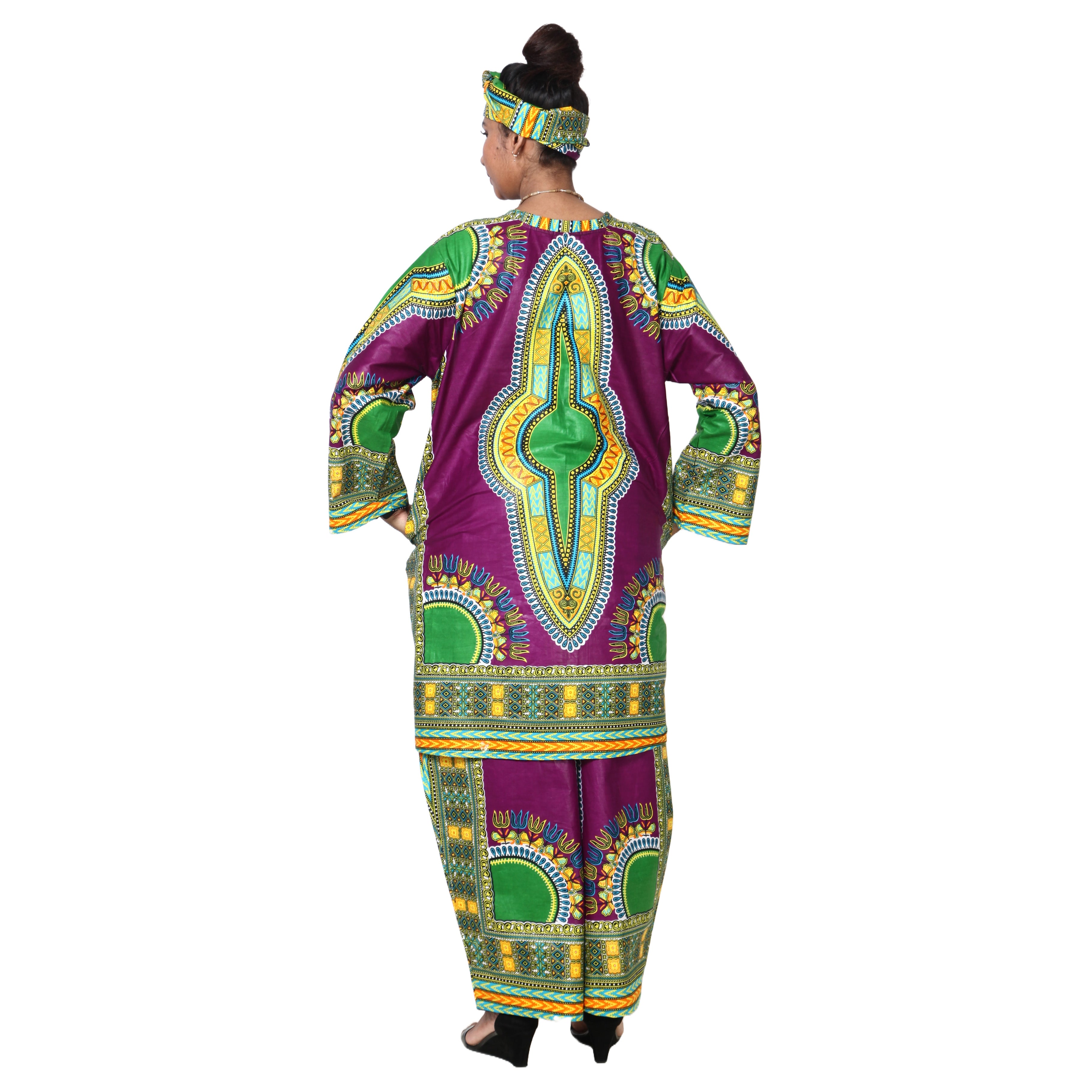 Women's Dashiki Tunic Top and Matching Pants Set -- FI-4049