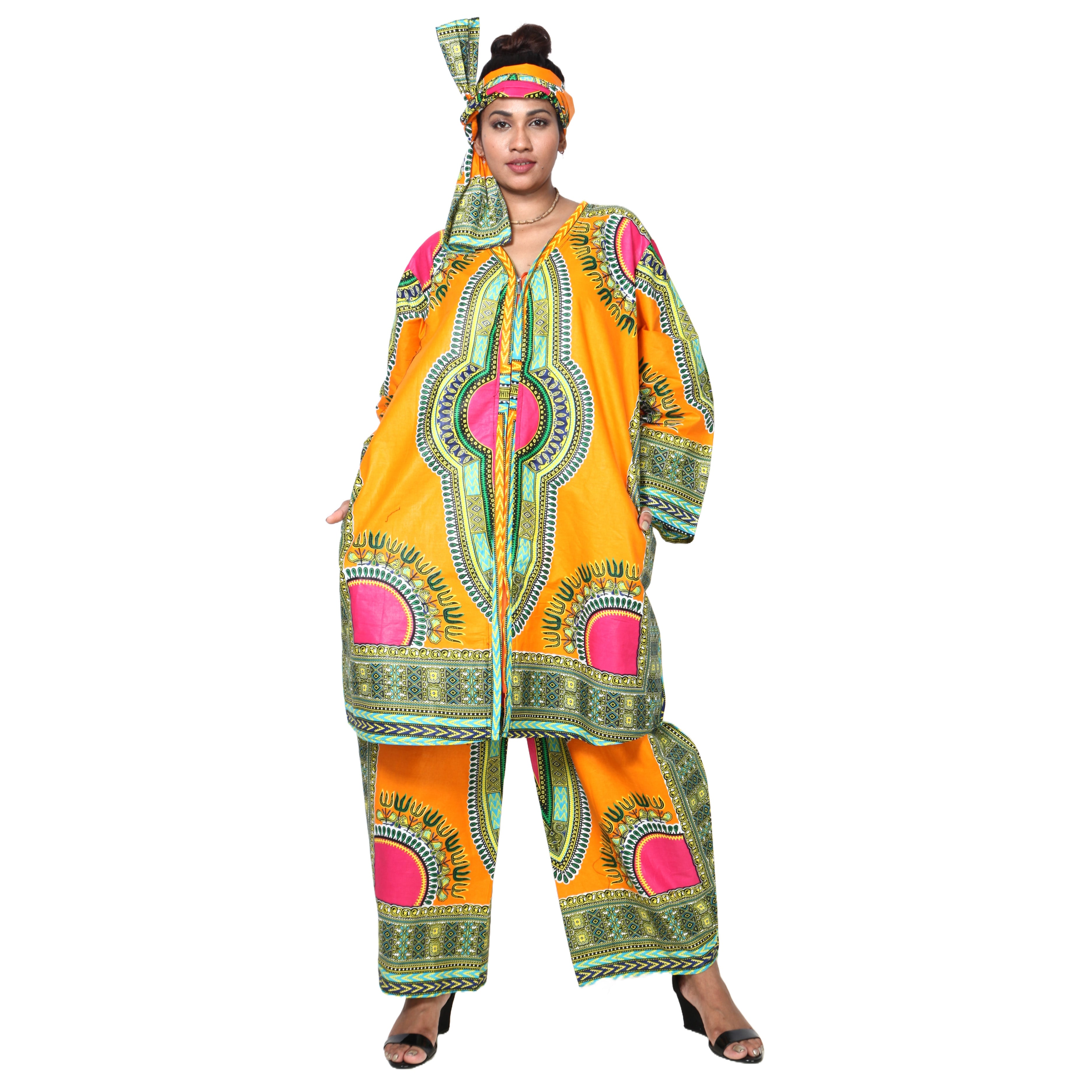 Women's Dashiki Tunic Top and Matching Pants Set -- FI-4049