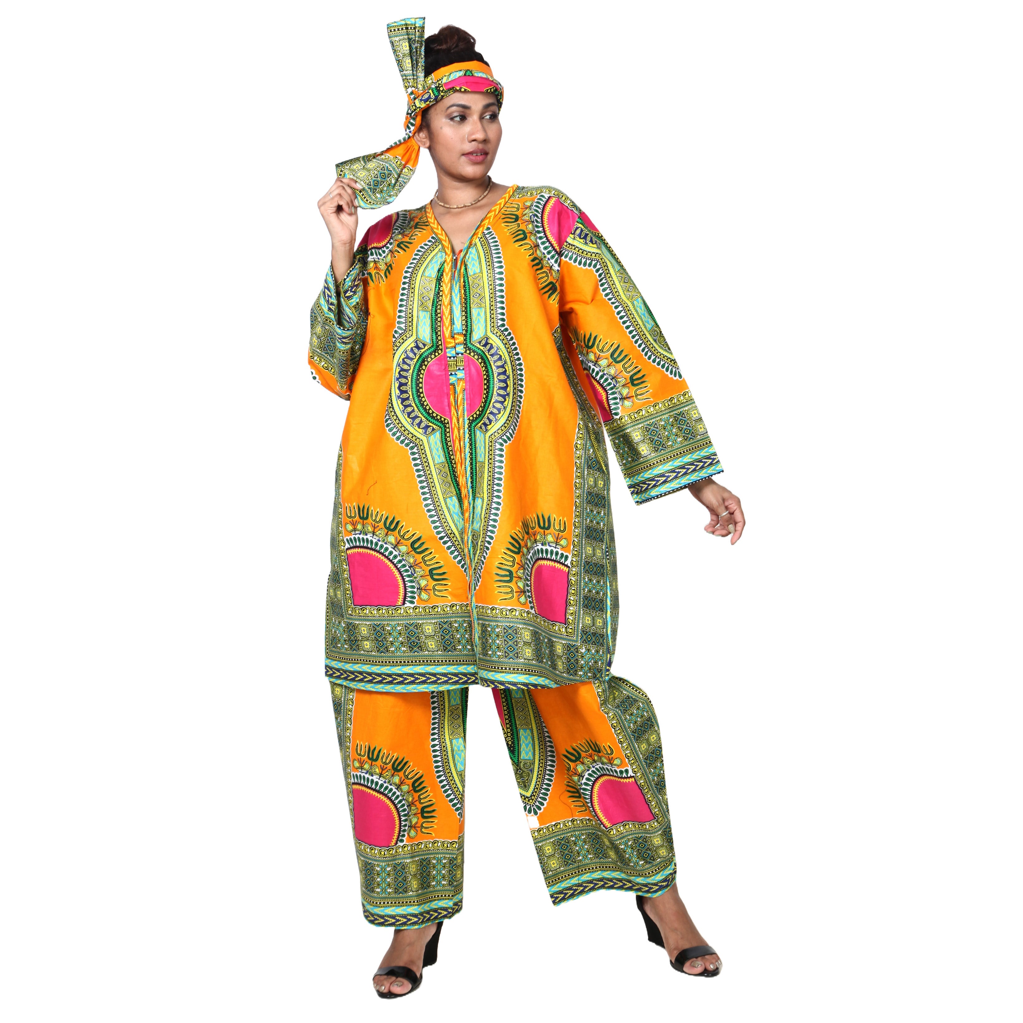 Women's Dashiki Tunic Top and Matching Pants Set -- FI-4049