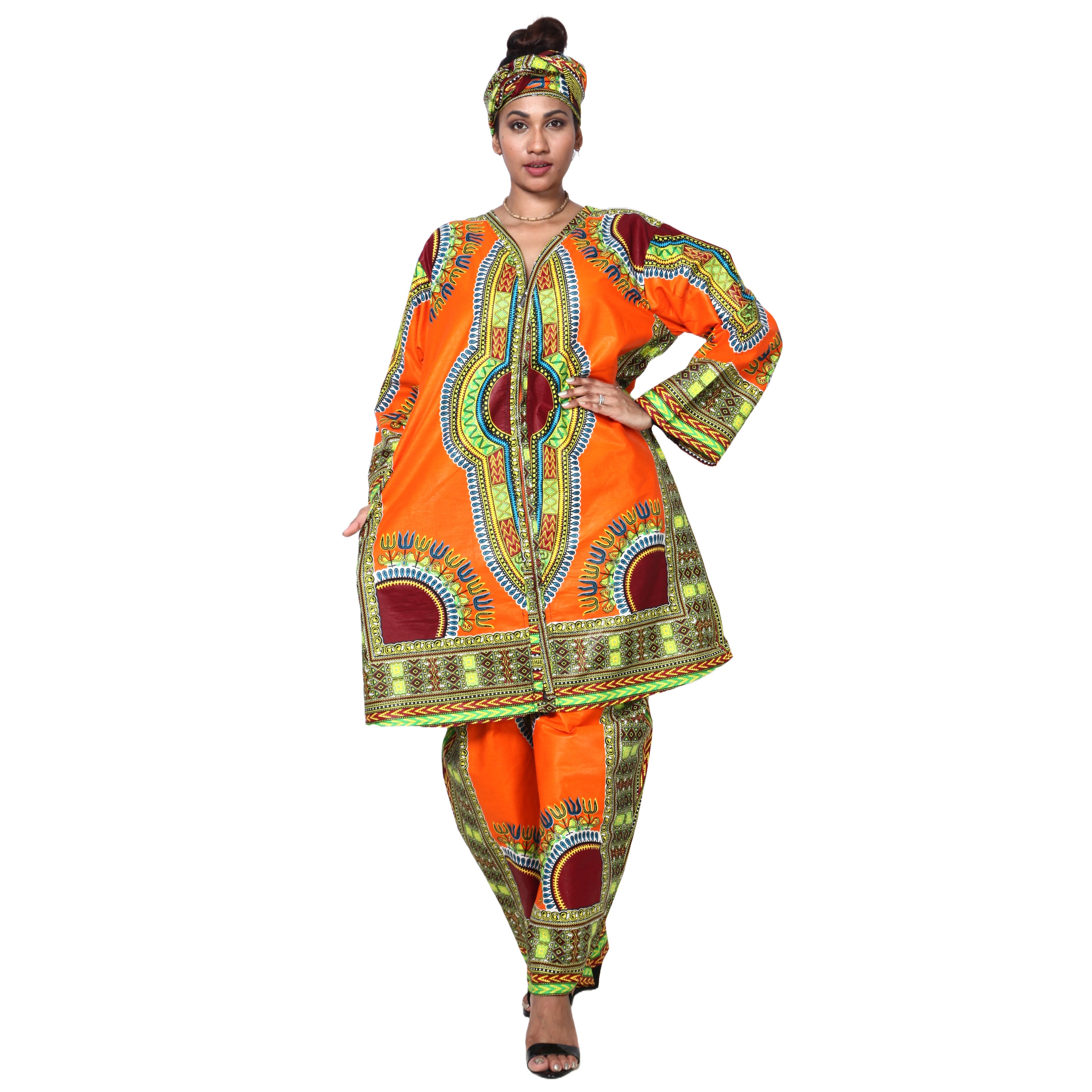 Women's Dashiki Tunic Top and Matching Pants Set -- FI-4049