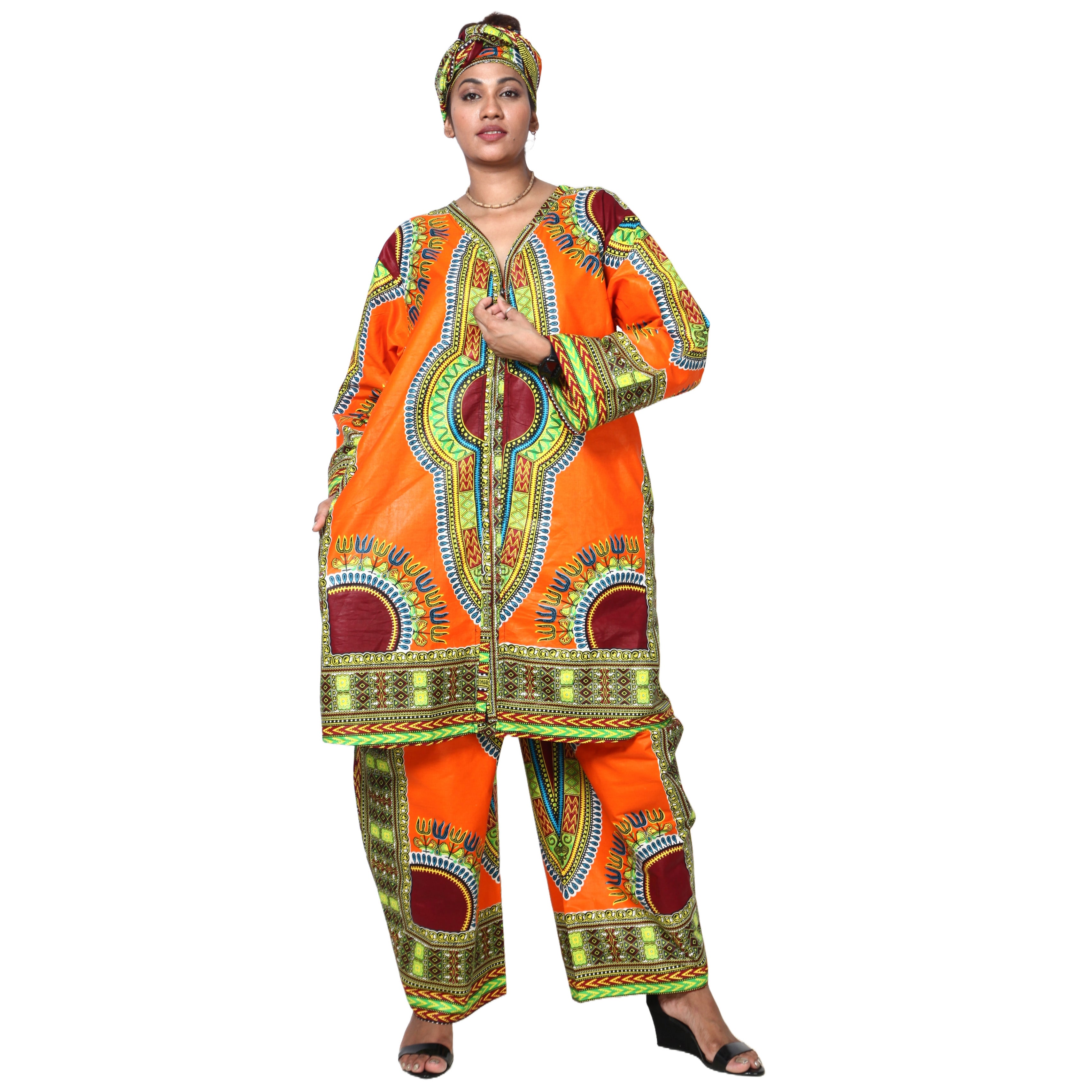 Women's Dashiki Tunic Top and Matching Pants Set -- FI-4049