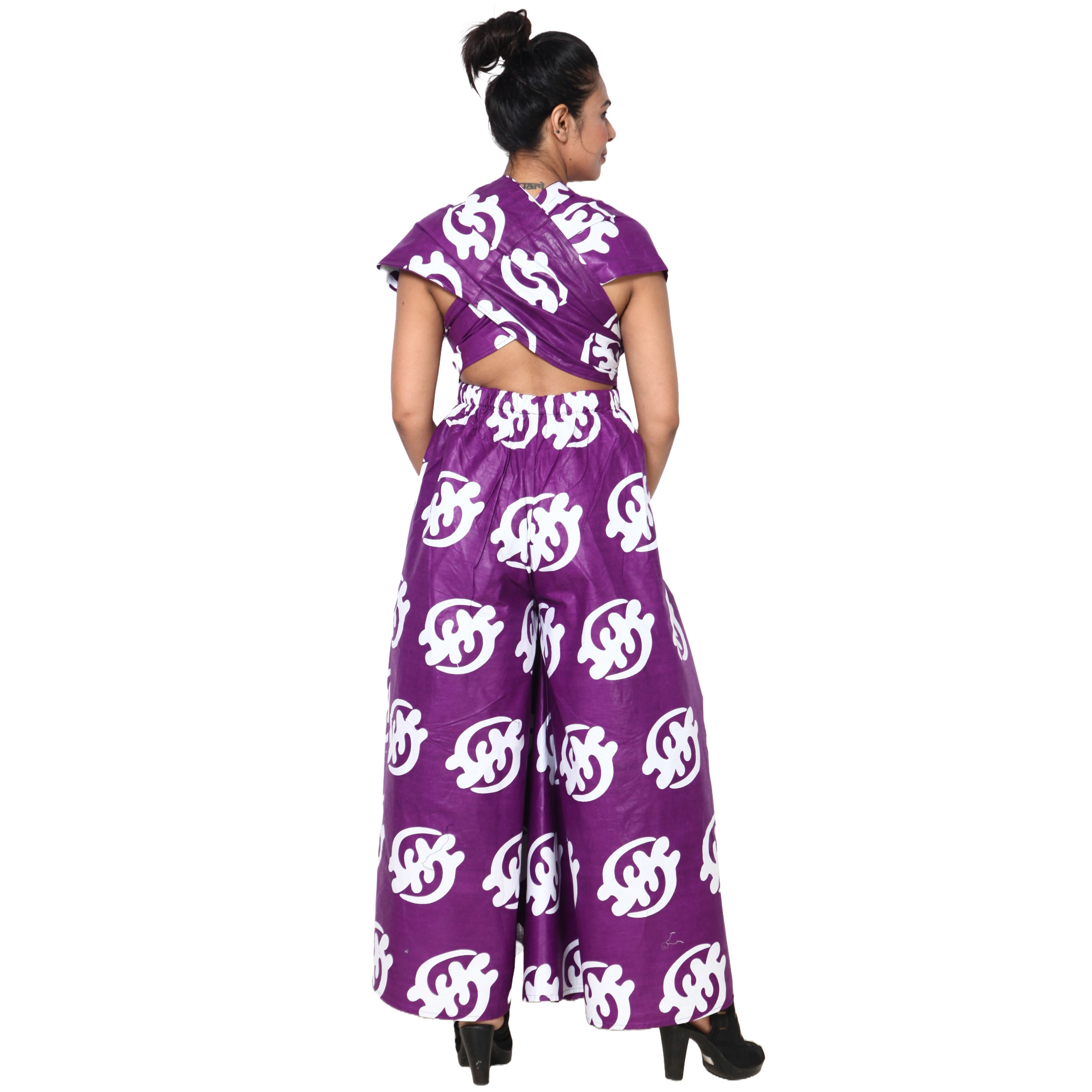 Printed Wide Leg Pants with Wrap Tie FI-67