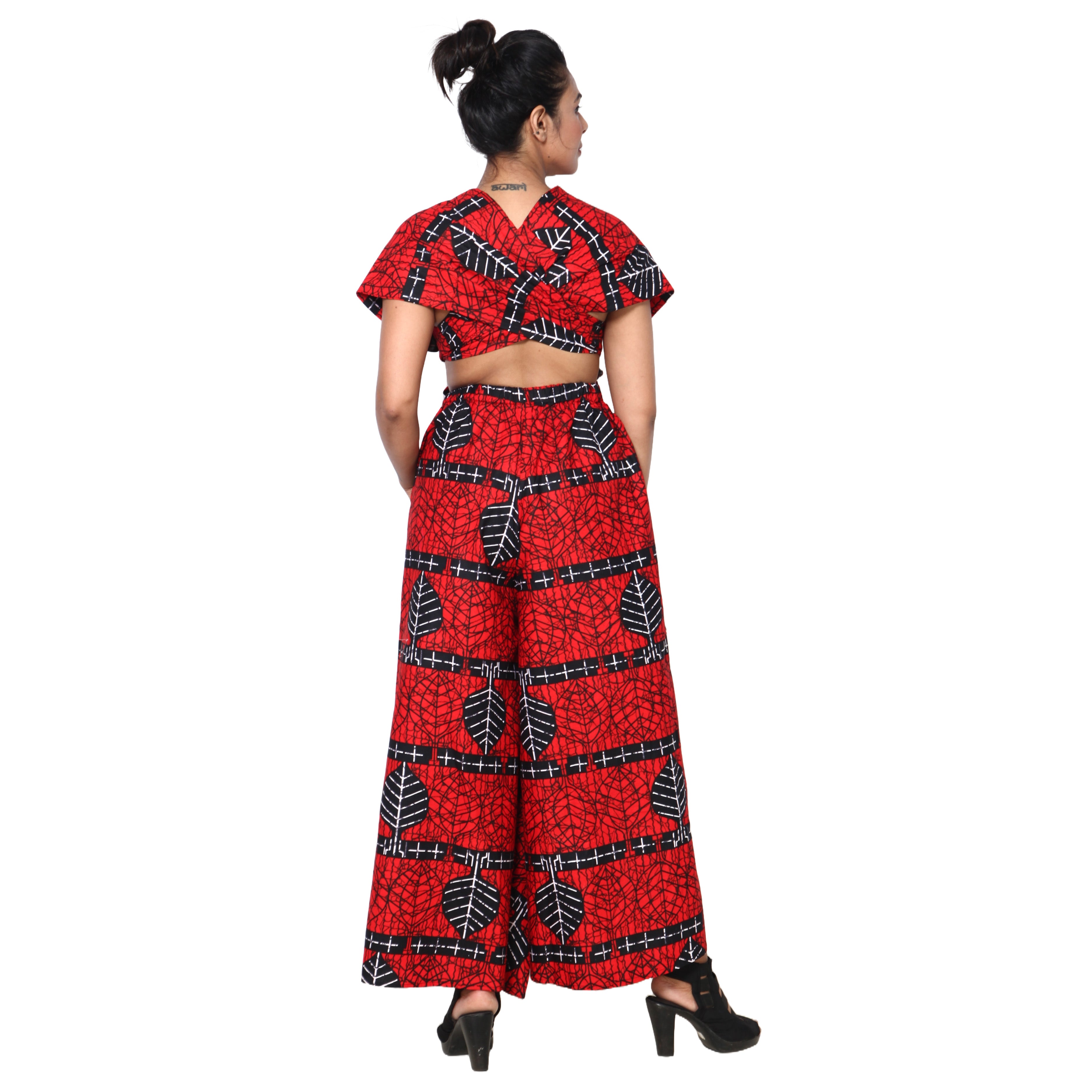 Printed Wide Leg Pants with Wrap Tie FI-67