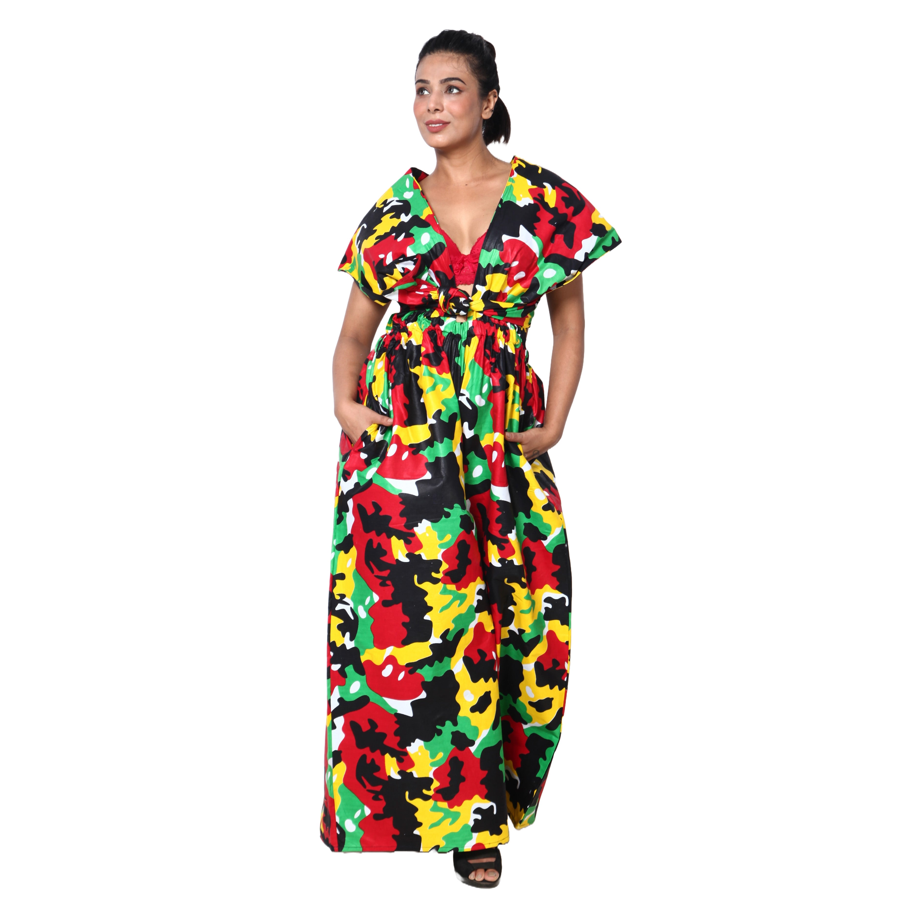 Printed Wide Leg Pants with Wrap Tie FI-67