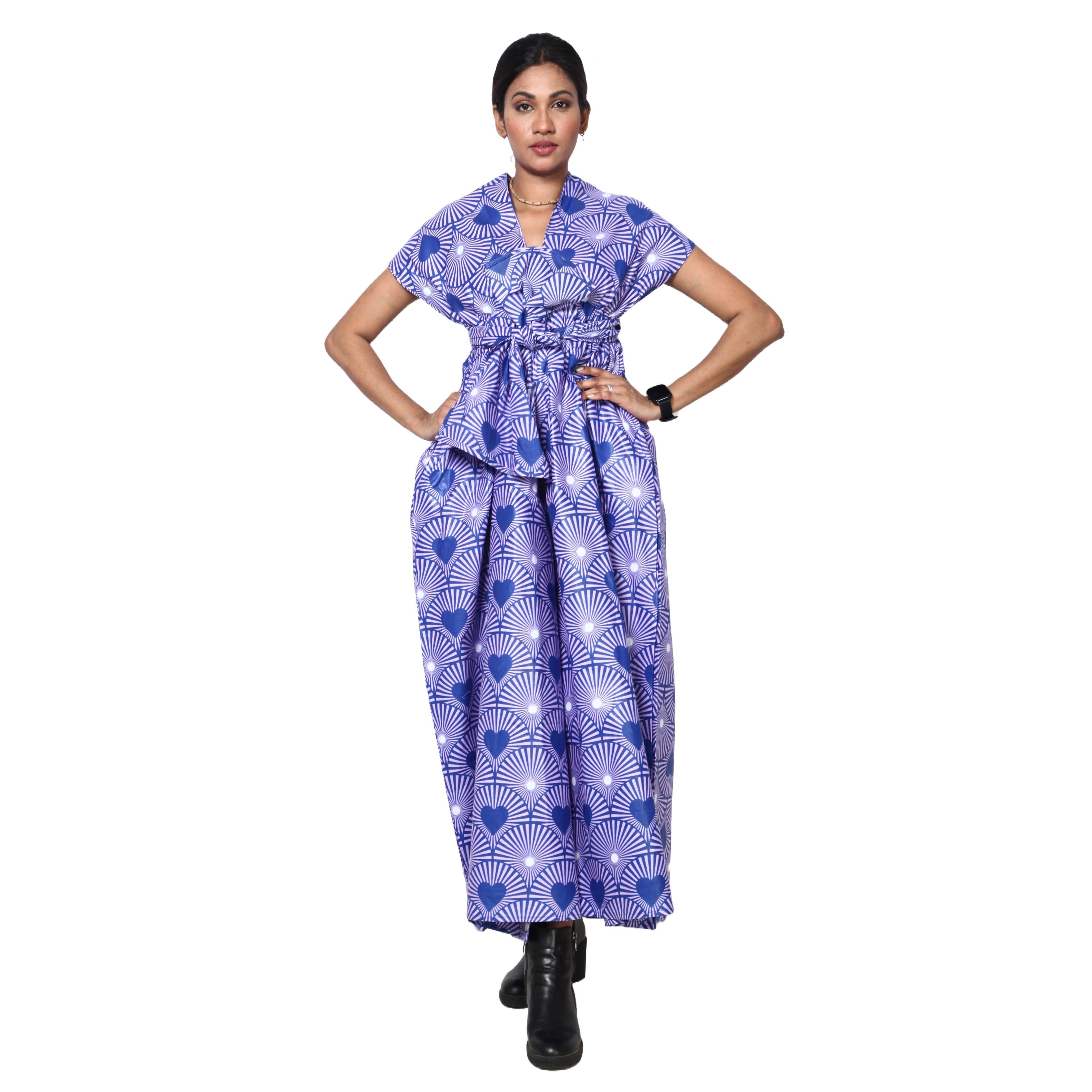 Printed Wide Leg Pants with Wrap Tie FI-67