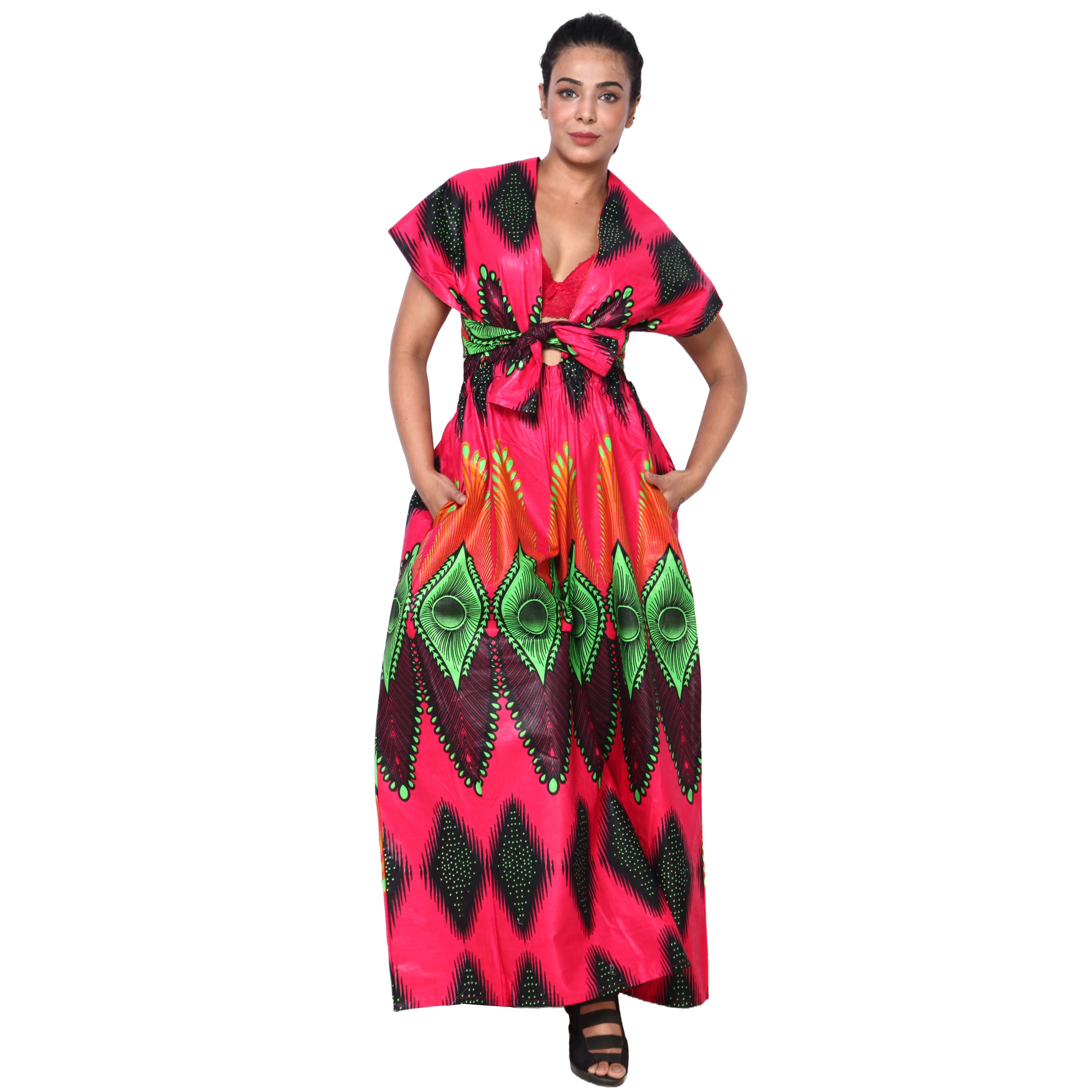 Printed Wide Leg Pants with Wrap Tie FI-67