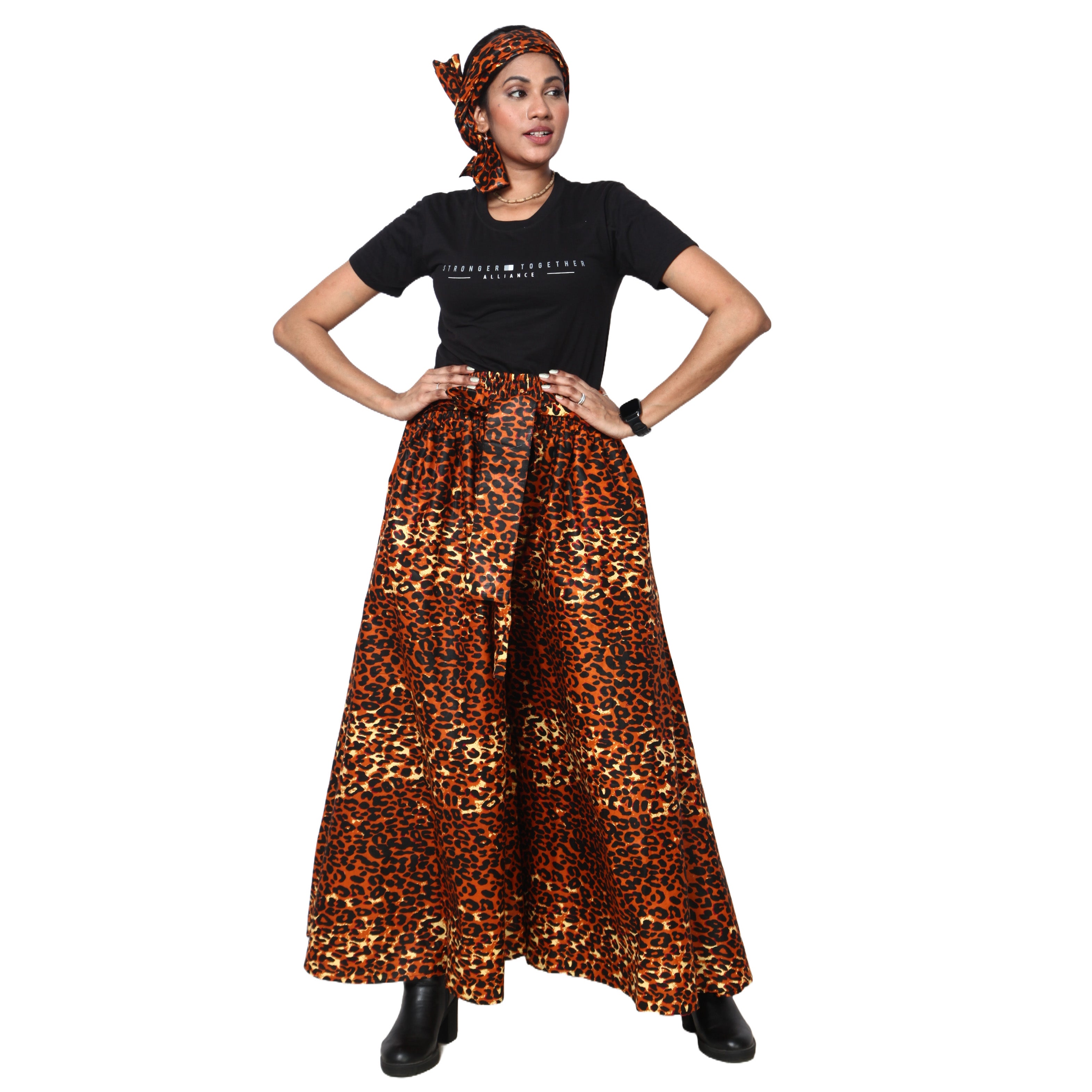 Women's African Printed Palazzo Pants with Tie Waist -- FI-50