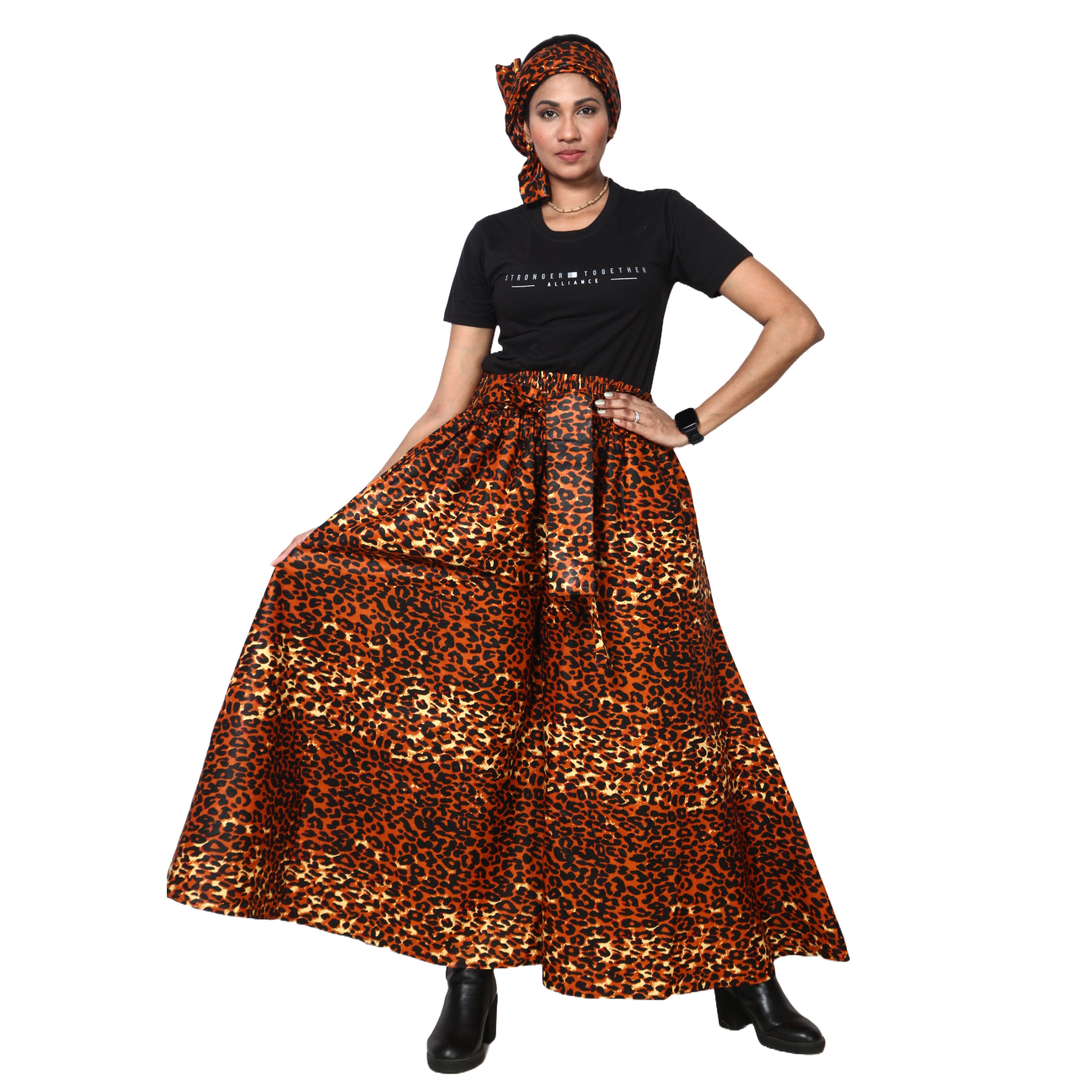 Women's African Printed Palazzo Pants with Tie Waist -- FI-50