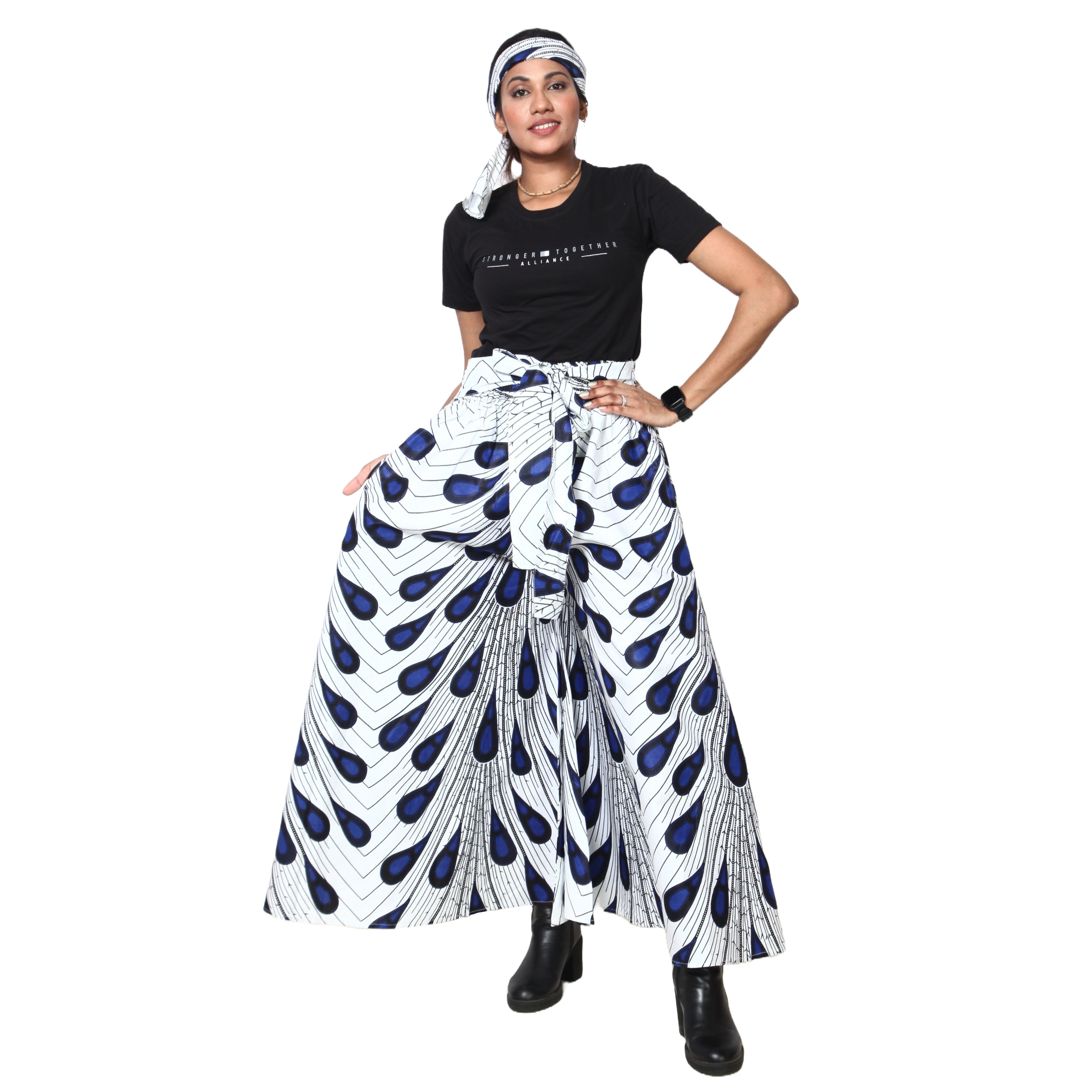 Women's African Printed Palazzo Pants with Tie Waist -- FI-50