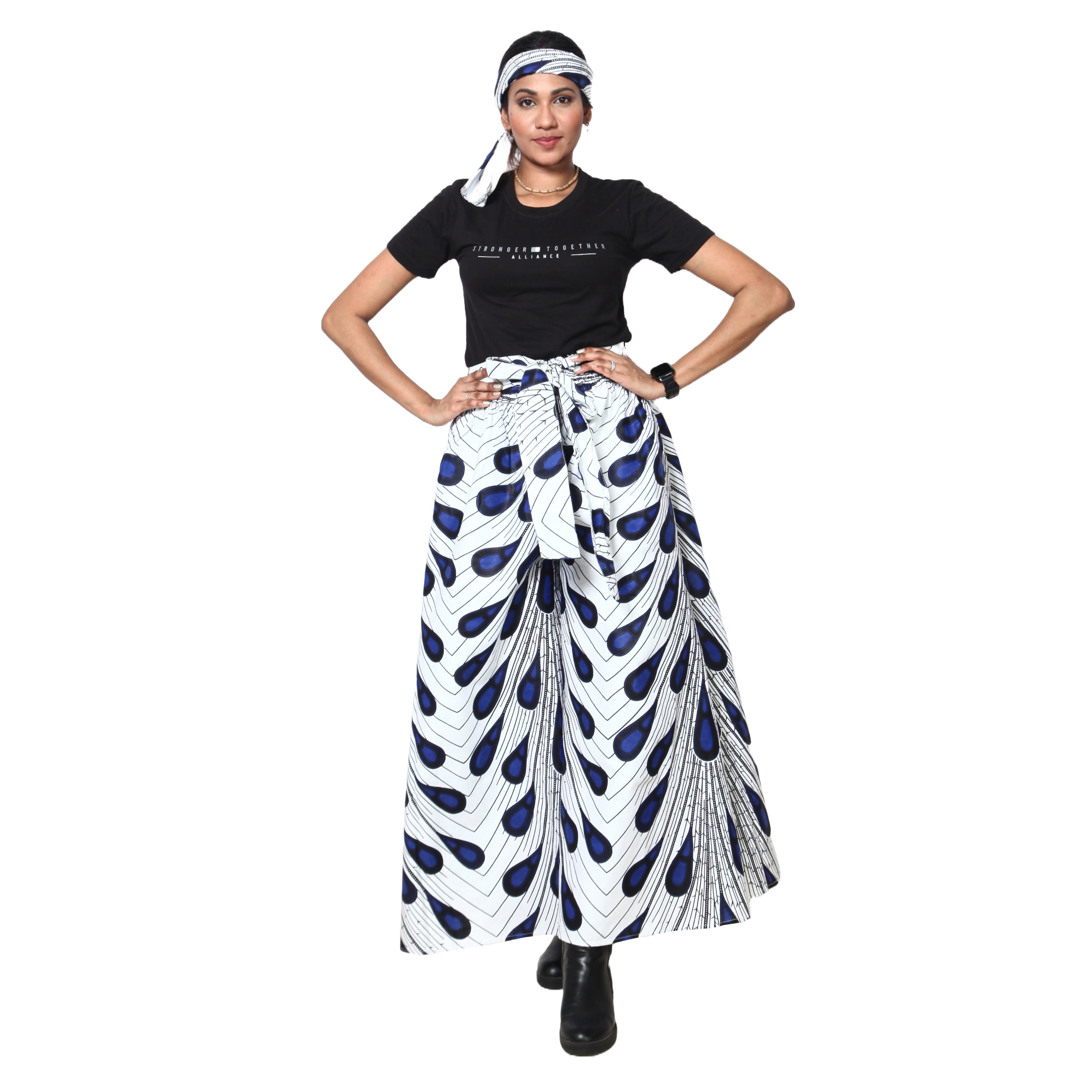 Women's African Printed Palazzo Pants with Tie Waist -- FI-50