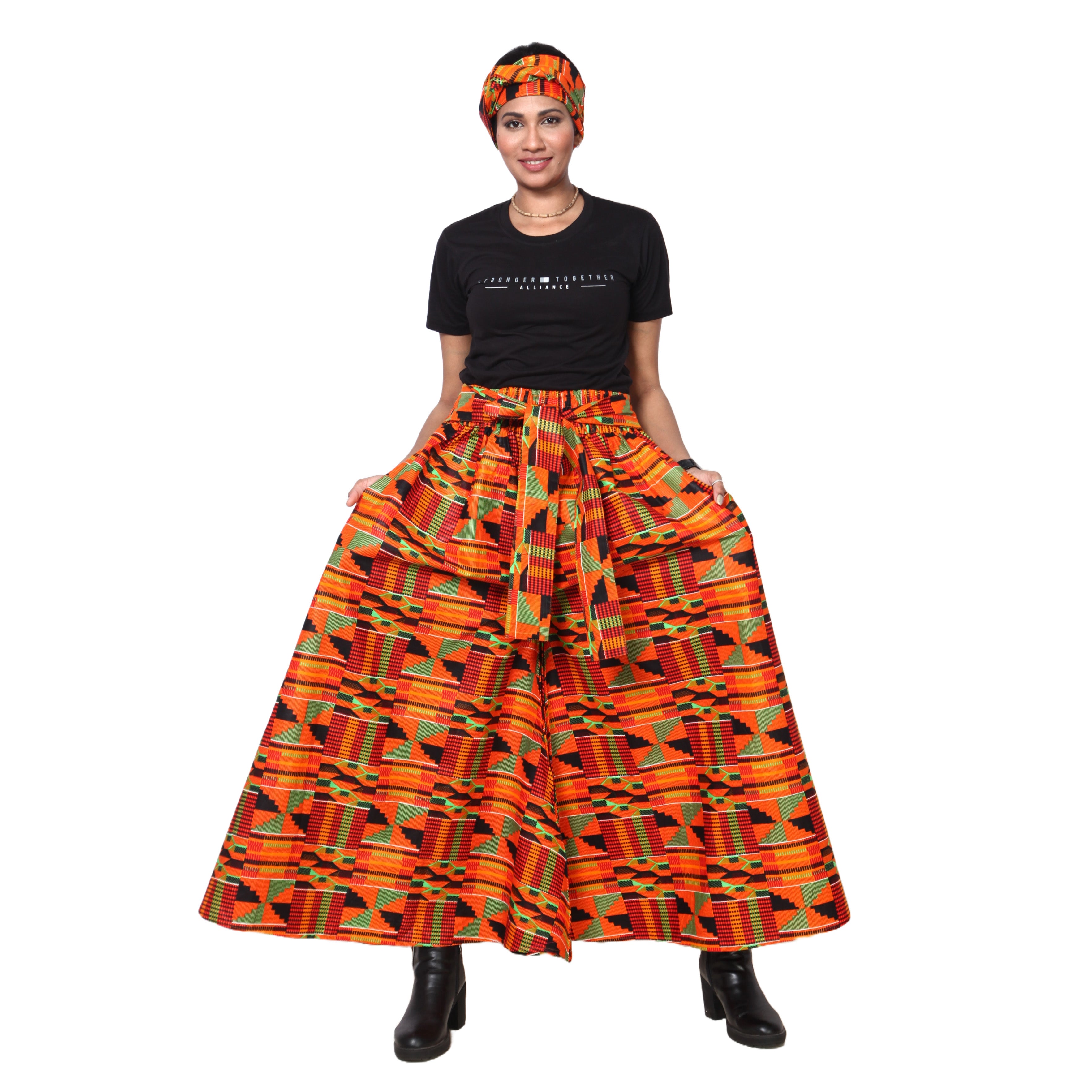 Women's African Printed Palazzo Pants with Tie Waist -- FI-50