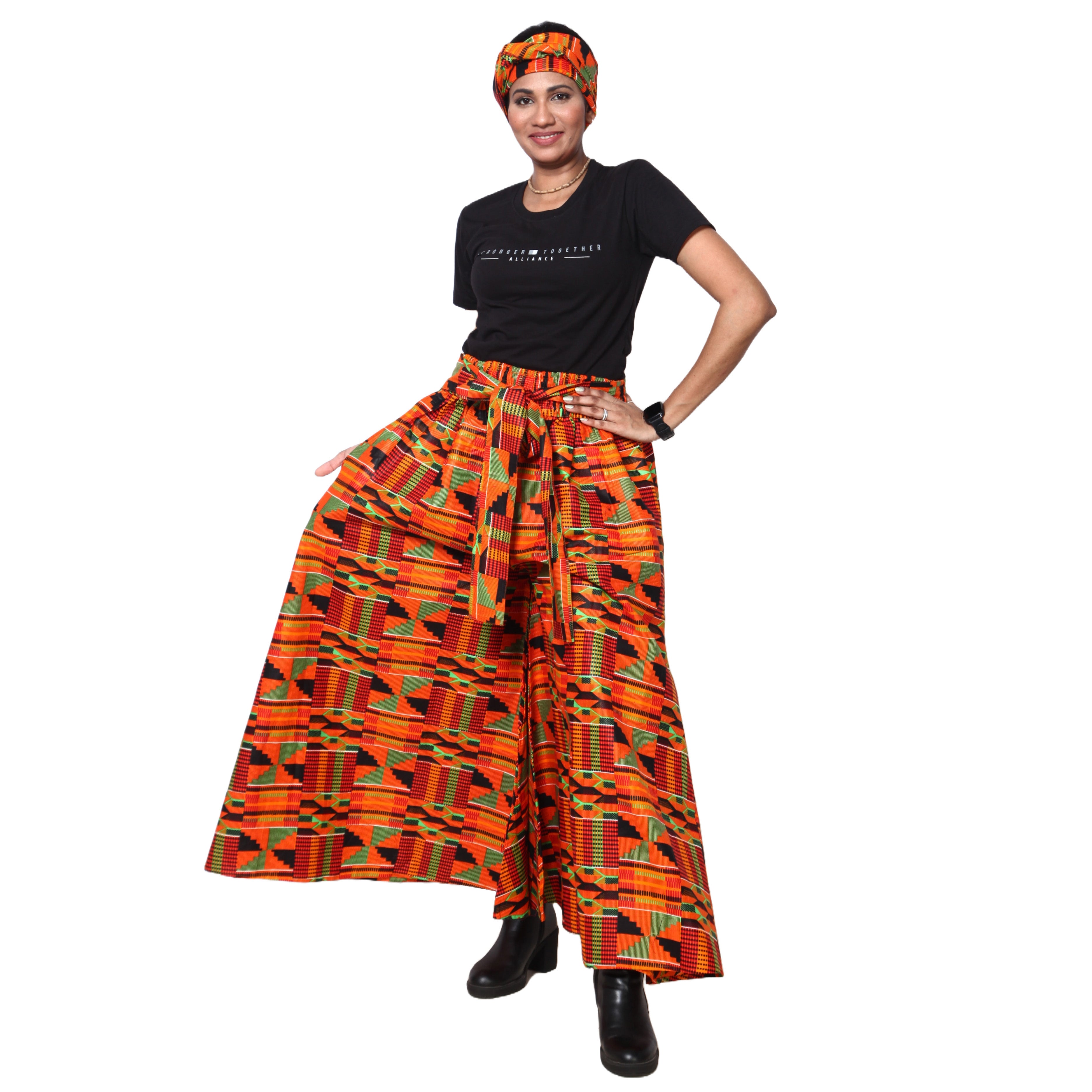 Women's African Printed Palazzo Pants with Tie Waist -- FI-50