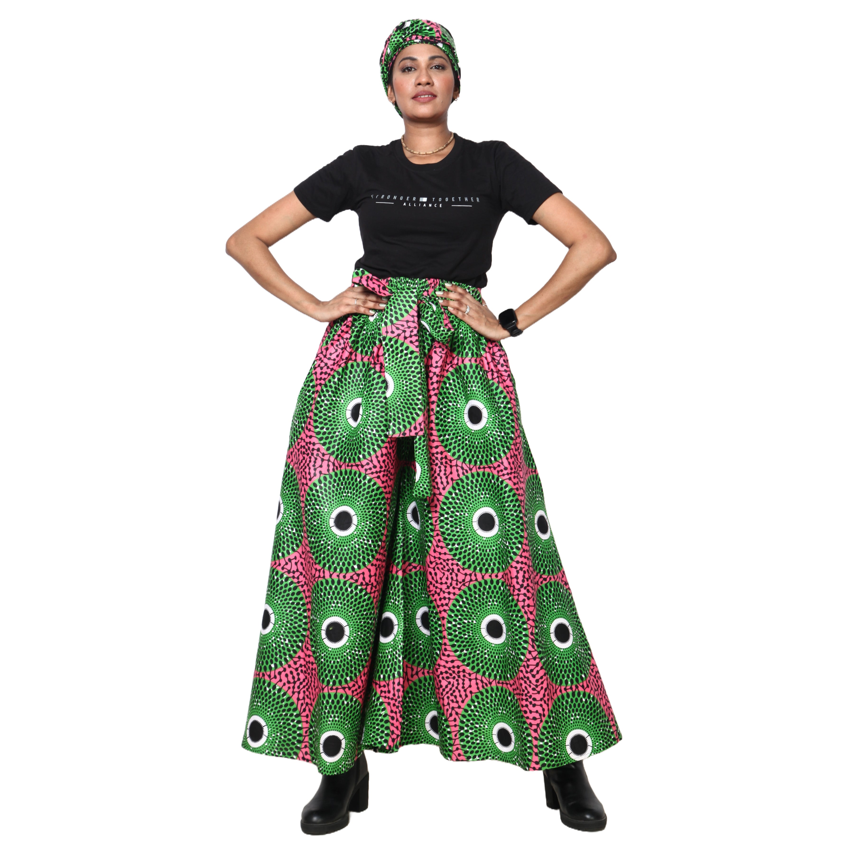 Women's African Printed Palazzo Pants with Tie Waist -- FI-50