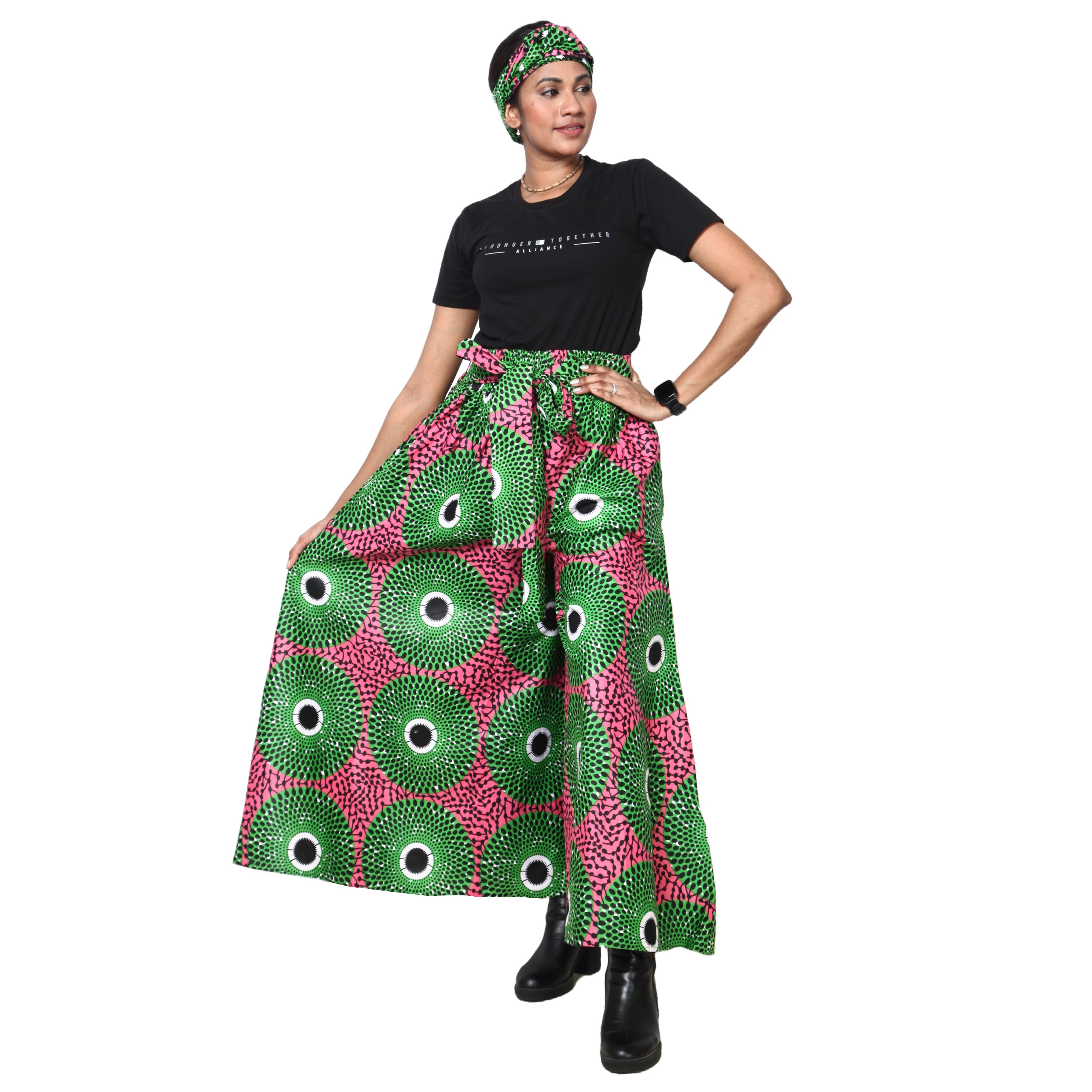 Women's African Printed Palazzo Pants with Tie Waist -- FI-50